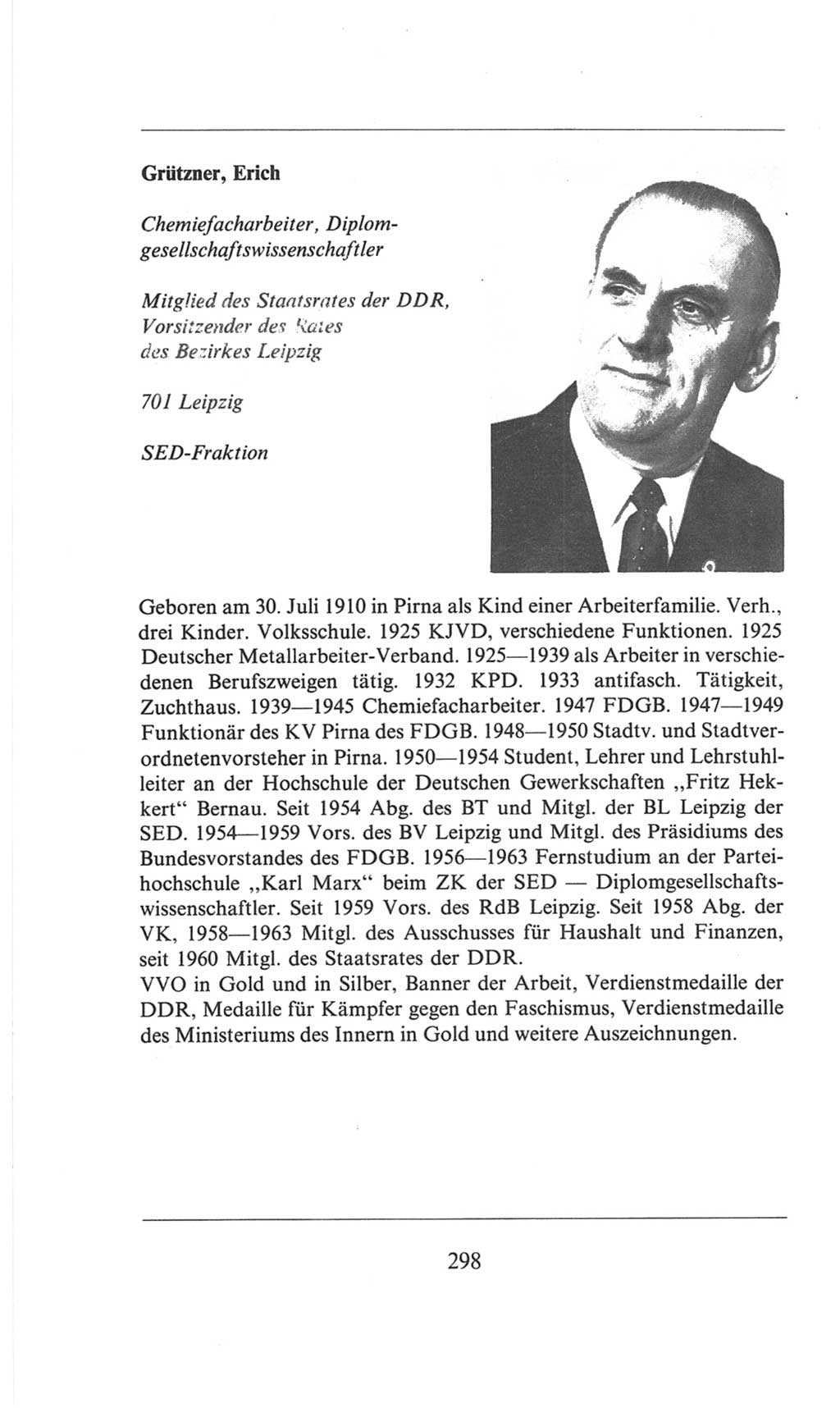 Volkskammer (VK) der Deutschen Demokratischen Republik (DDR), 6. Wahlperiode 1971-1976, Seite 298 (VK. DDR 6. WP. 1971-1976, S. 298)