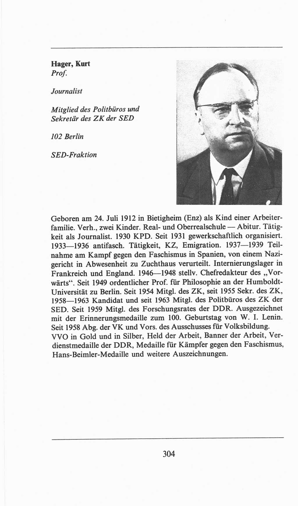 Volkskammer (VK) der Deutschen Demokratischen Republik (DDR), 6. Wahlperiode 1971-1976, Seite 304 (VK. DDR 6. WP. 1971-1976, S. 304)