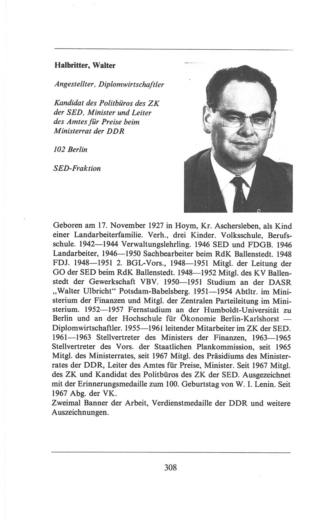 Volkskammer (VK) der Deutschen Demokratischen Republik (DDR), 6. Wahlperiode 1971-1976, Seite 308 (VK. DDR 6. WP. 1971-1976, S. 308)