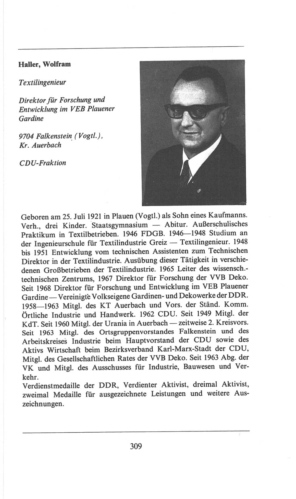 Volkskammer (VK) der Deutschen Demokratischen Republik (DDR), 6. Wahlperiode 1971-1976, Seite 309 (VK. DDR 6. WP. 1971-1976, S. 309)
