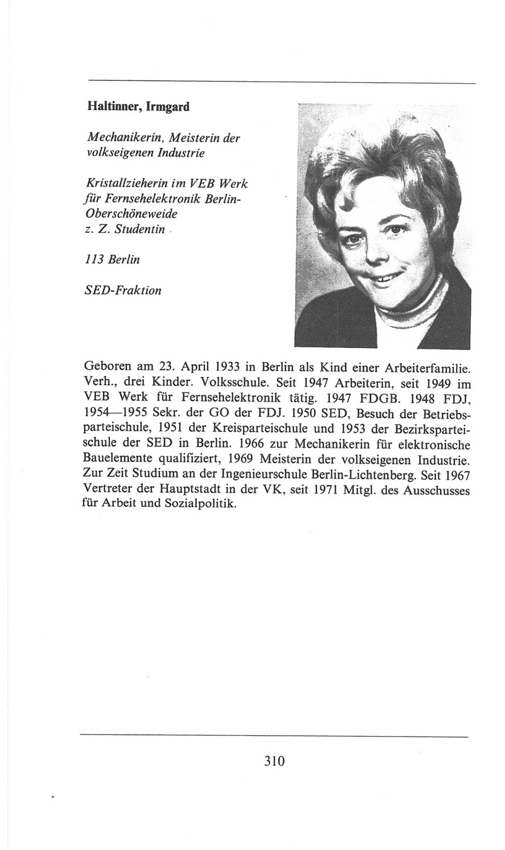 Volkskammer (VK) der Deutschen Demokratischen Republik (DDR), 6. Wahlperiode 1971-1976, Seite 310 (VK. DDR 6. WP. 1971-1976, S. 310)