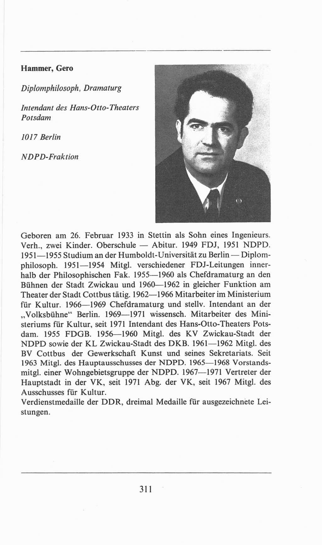 Volkskammer (VK) der Deutschen Demokratischen Republik (DDR), 6. Wahlperiode 1971-1976, Seite 311 (VK. DDR 6. WP. 1971-1976, S. 311)