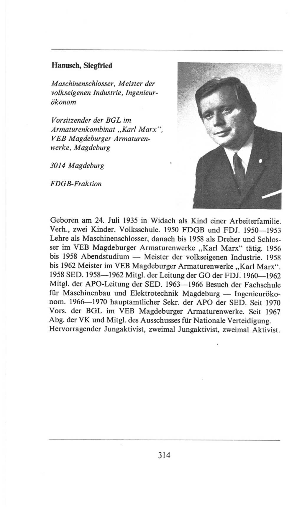 Volkskammer (VK) der Deutschen Demokratischen Republik (DDR), 6. Wahlperiode 1971-1976, Seite 314 (VK. DDR 6. WP. 1971-1976, S. 314)