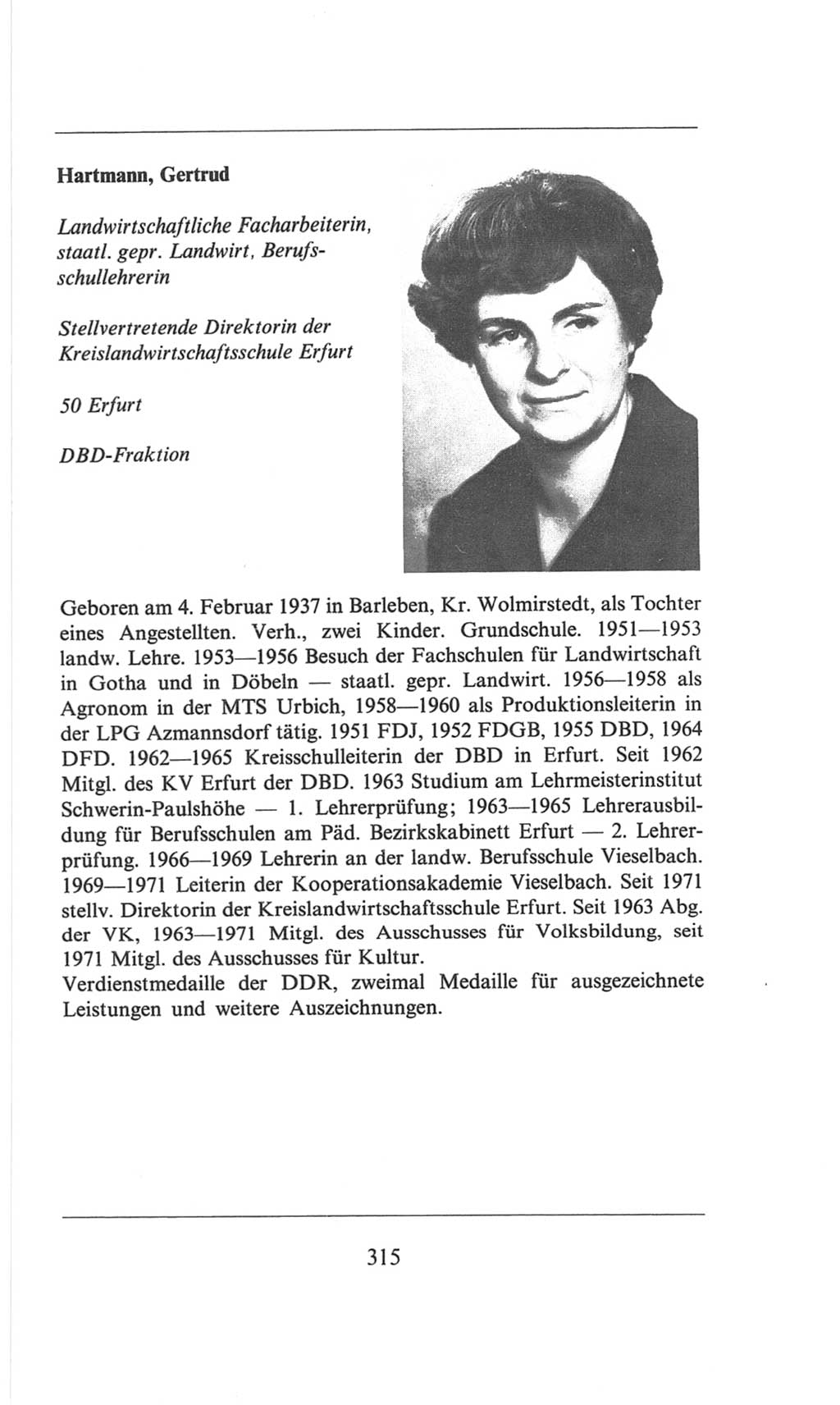 Volkskammer (VK) der Deutschen Demokratischen Republik (DDR), 6. Wahlperiode 1971-1976, Seite 315 (VK. DDR 6. WP. 1971-1976, S. 315)