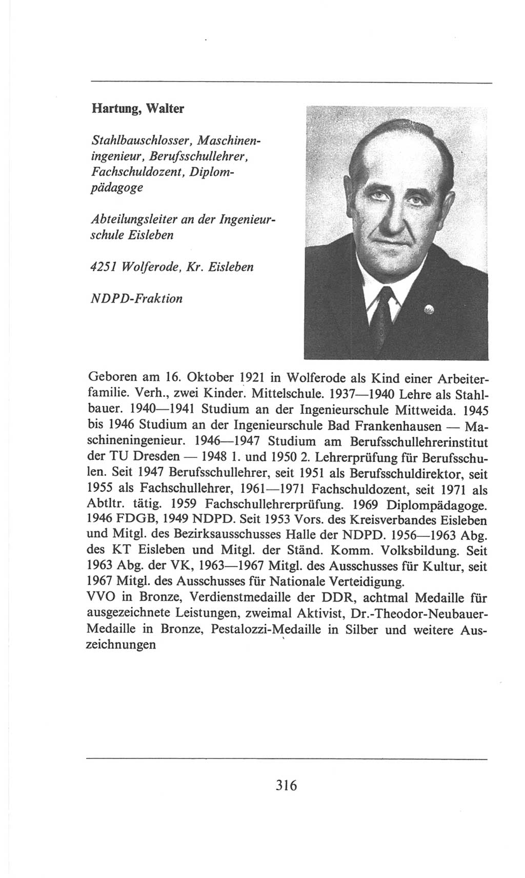 Volkskammer (VK) der Deutschen Demokratischen Republik (DDR), 6. Wahlperiode 1971-1976, Seite 316 (VK. DDR 6. WP. 1971-1976, S. 316)