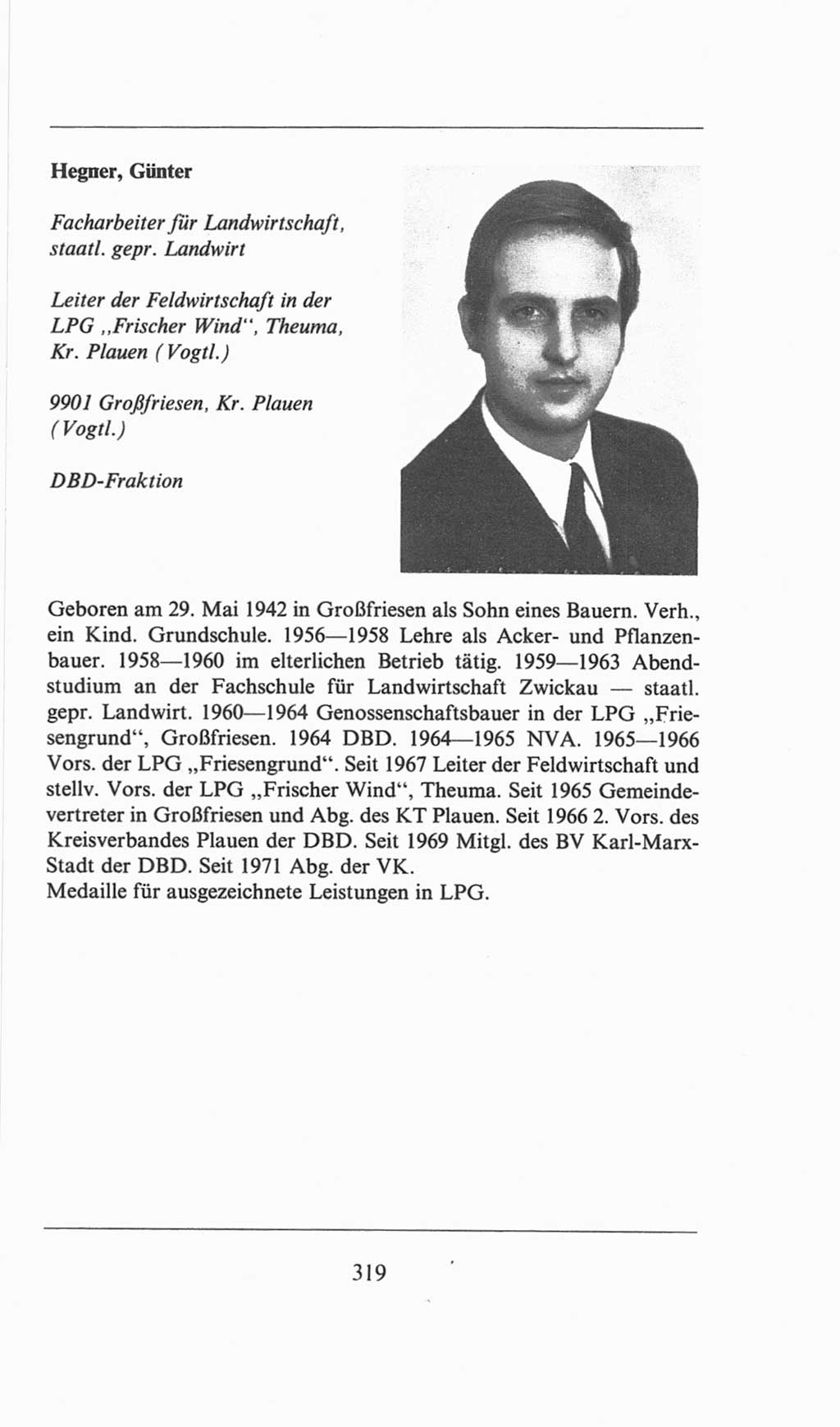 Volkskammer (VK) der Deutschen Demokratischen Republik (DDR), 6. Wahlperiode 1971-1976, Seite 319 (VK. DDR 6. WP. 1971-1976, S. 319)