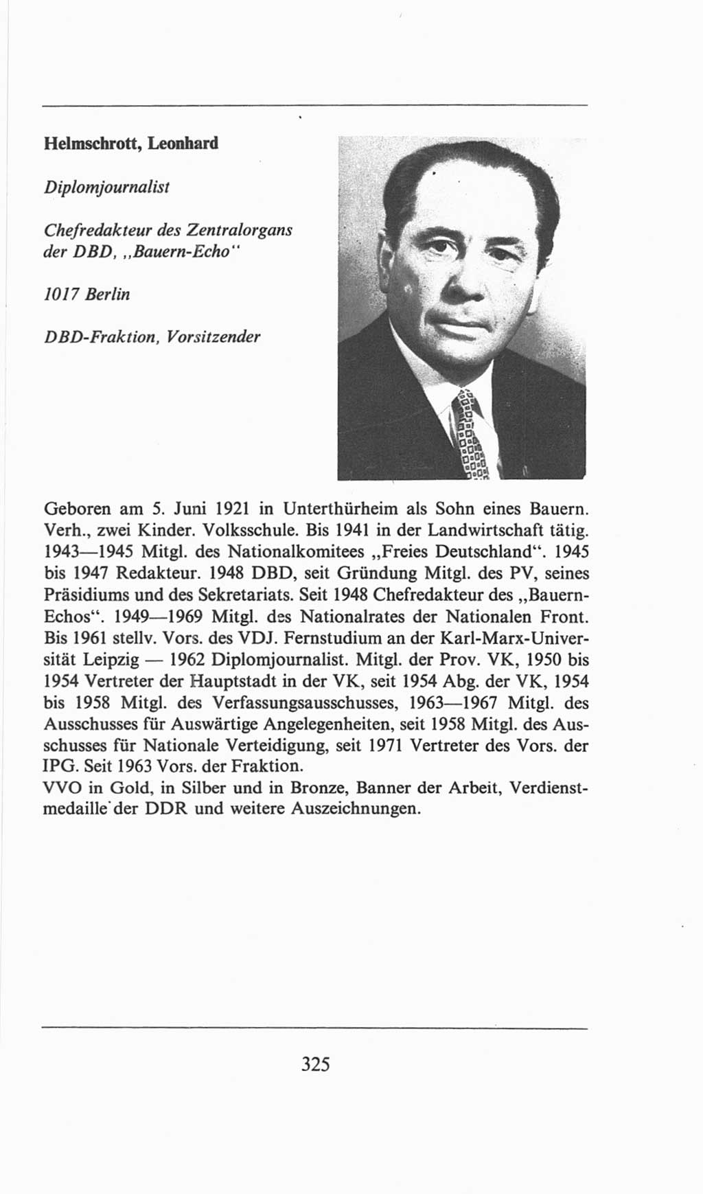 Volkskammer (VK) der Deutschen Demokratischen Republik (DDR), 6. Wahlperiode 1971-1976, Seite 325 (VK. DDR 6. WP. 1971-1976, S. 325)