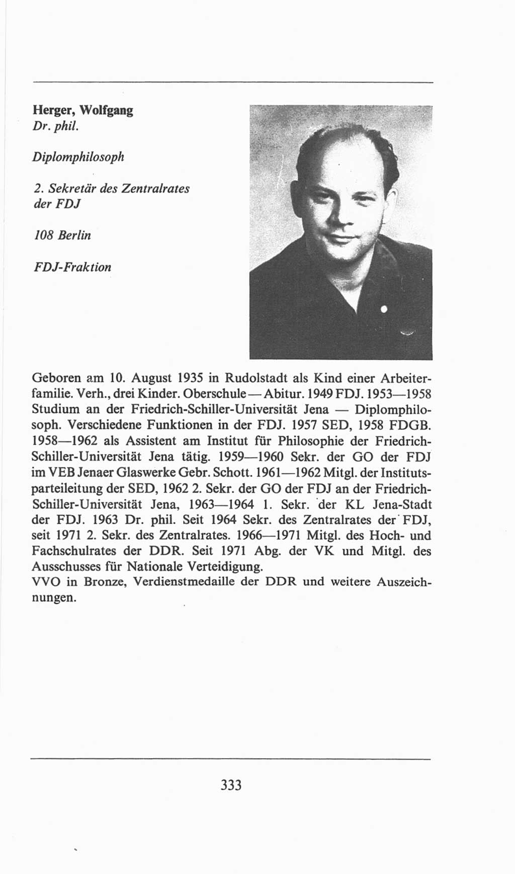 Volkskammer (VK) der Deutschen Demokratischen Republik (DDR), 6. Wahlperiode 1971-1976, Seite 333 (VK. DDR 6. WP. 1971-1976, S. 333)