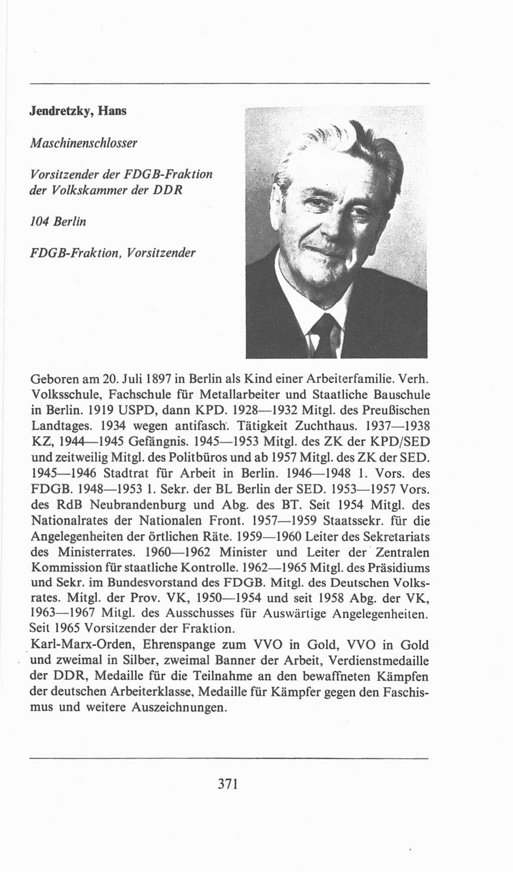 Volkskammer (VK) der Deutschen Demokratischen Republik (DDR), 6. Wahlperiode 1971-1976, Seite 371 (VK. DDR 6. WP. 1971-1976, S. 371)