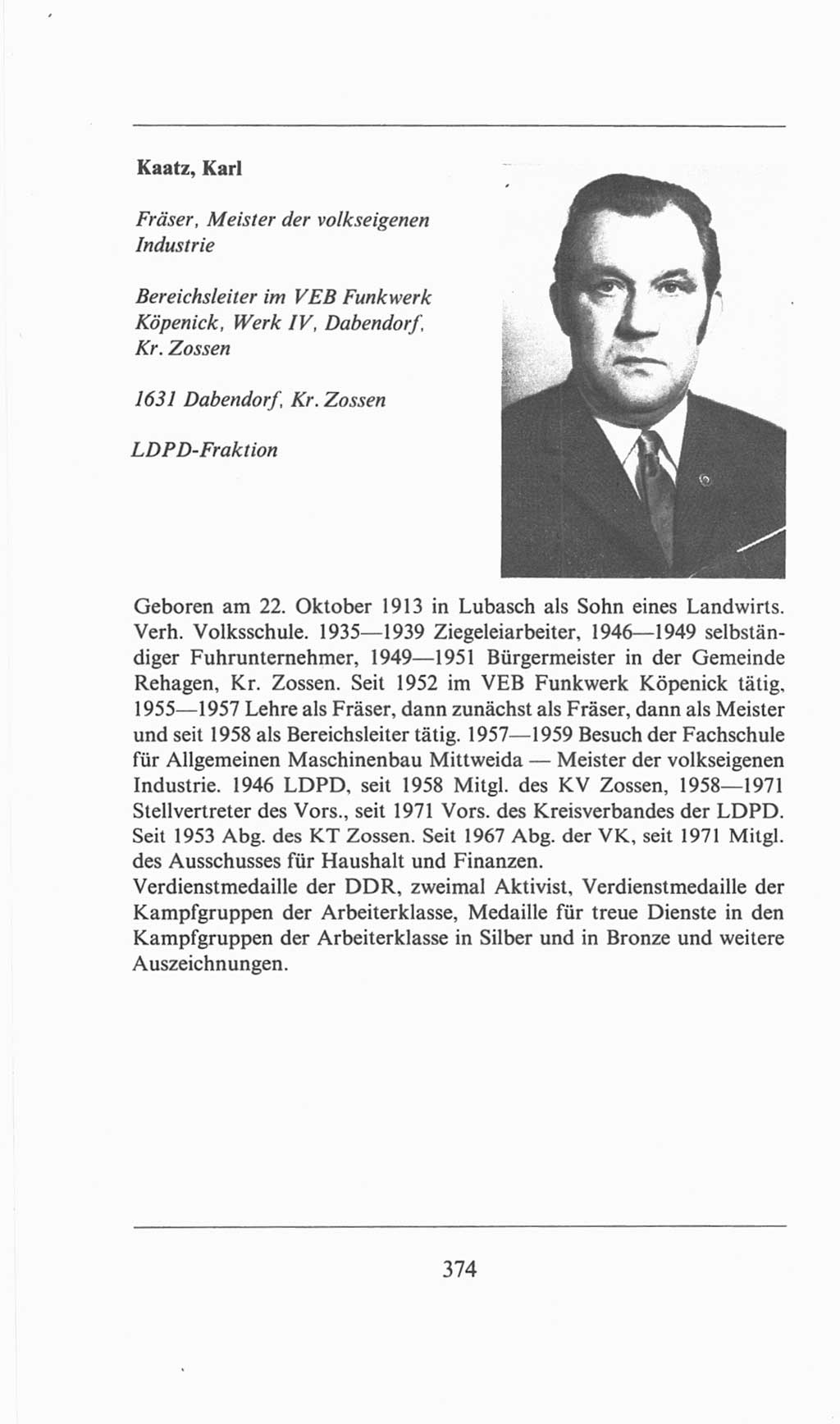 Volkskammer (VK) der Deutschen Demokratischen Republik (DDR), 6. Wahlperiode 1971-1976, Seite 374 (VK. DDR 6. WP. 1971-1976, S. 374)