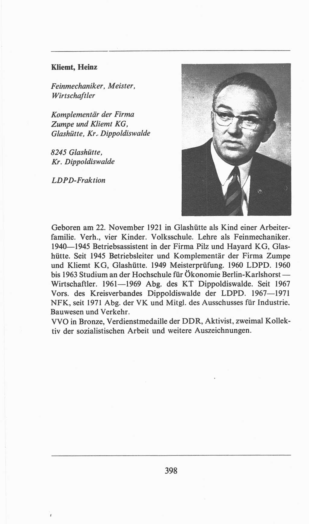 Volkskammer (VK) der Deutschen Demokratischen Republik (DDR), 6. Wahlperiode 1971-1976, Seite 398 (VK. DDR 6. WP. 1971-1976, S. 398)