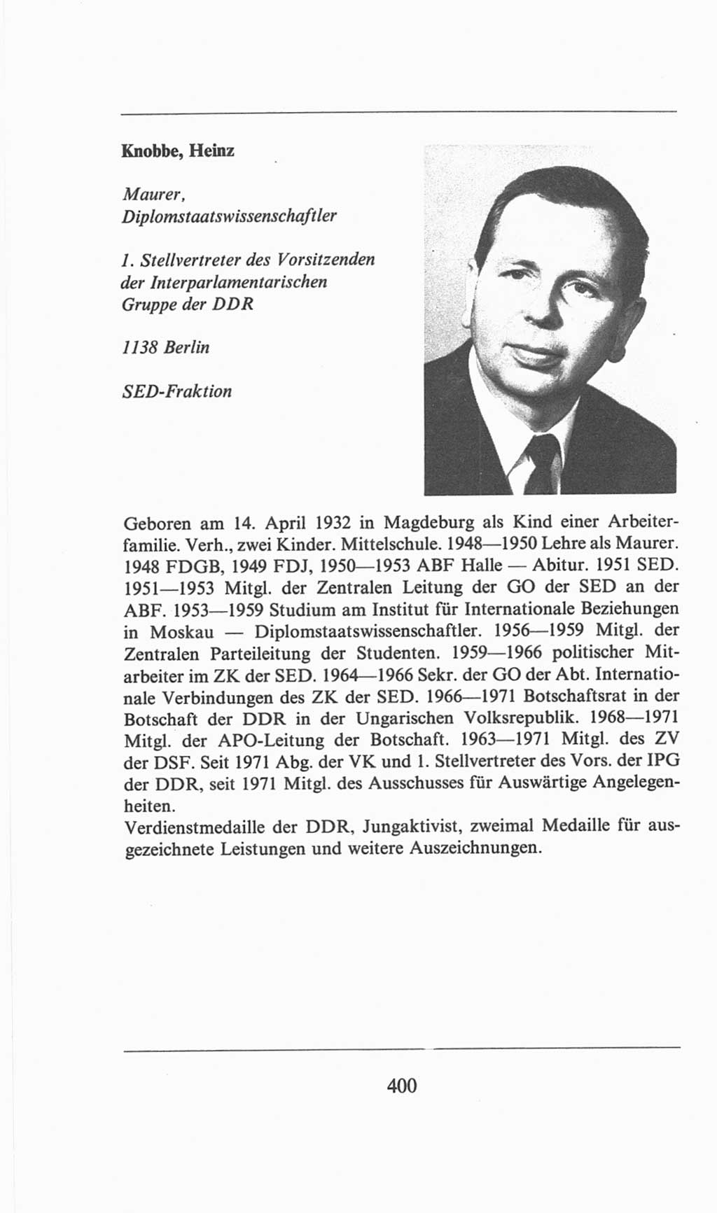 Volkskammer (VK) der Deutschen Demokratischen Republik (DDR), 6. Wahlperiode 1971-1976, Seite 400 (VK. DDR 6. WP. 1971-1976, S. 400)