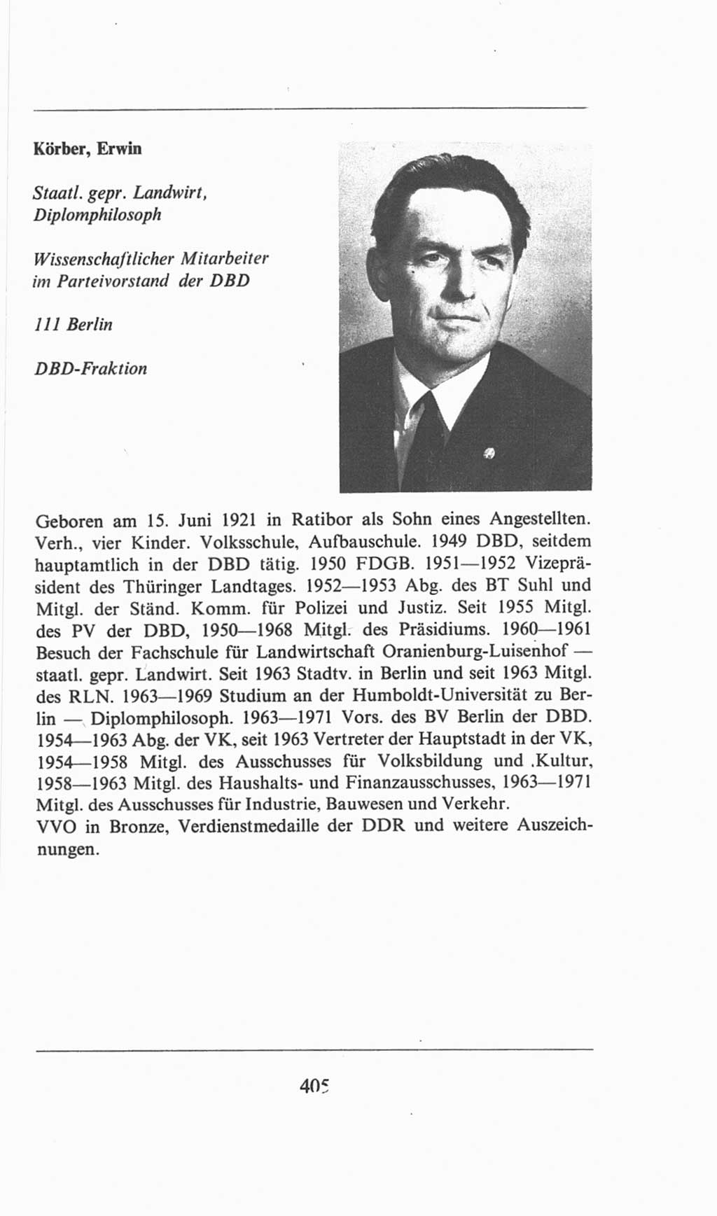 Volkskammer (VK) der Deutschen Demokratischen Republik (DDR), 6. Wahlperiode 1971-1976, Seite 405 (VK. DDR 6. WP. 1971-1976, S. 405)