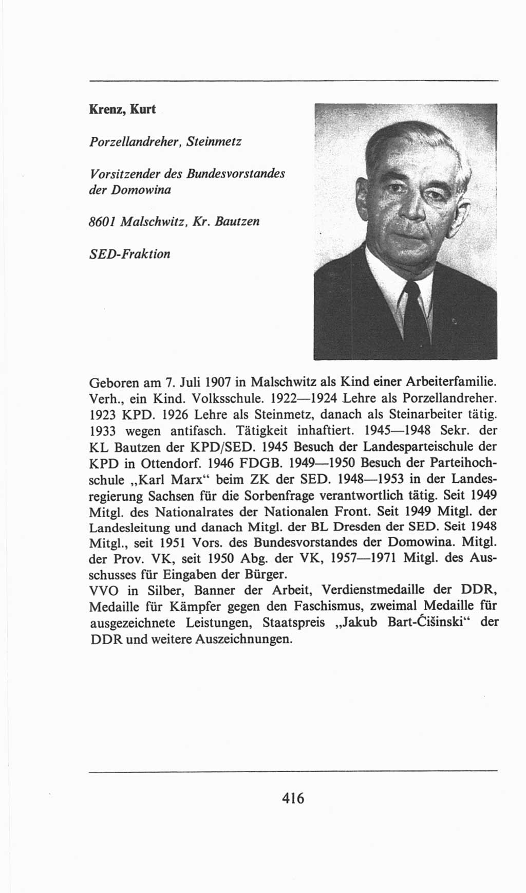 Volkskammer (VK) der Deutschen Demokratischen Republik (DDR), 6. Wahlperiode 1971-1976, Seite 416 (VK. DDR 6. WP. 1971-1976, S. 416)