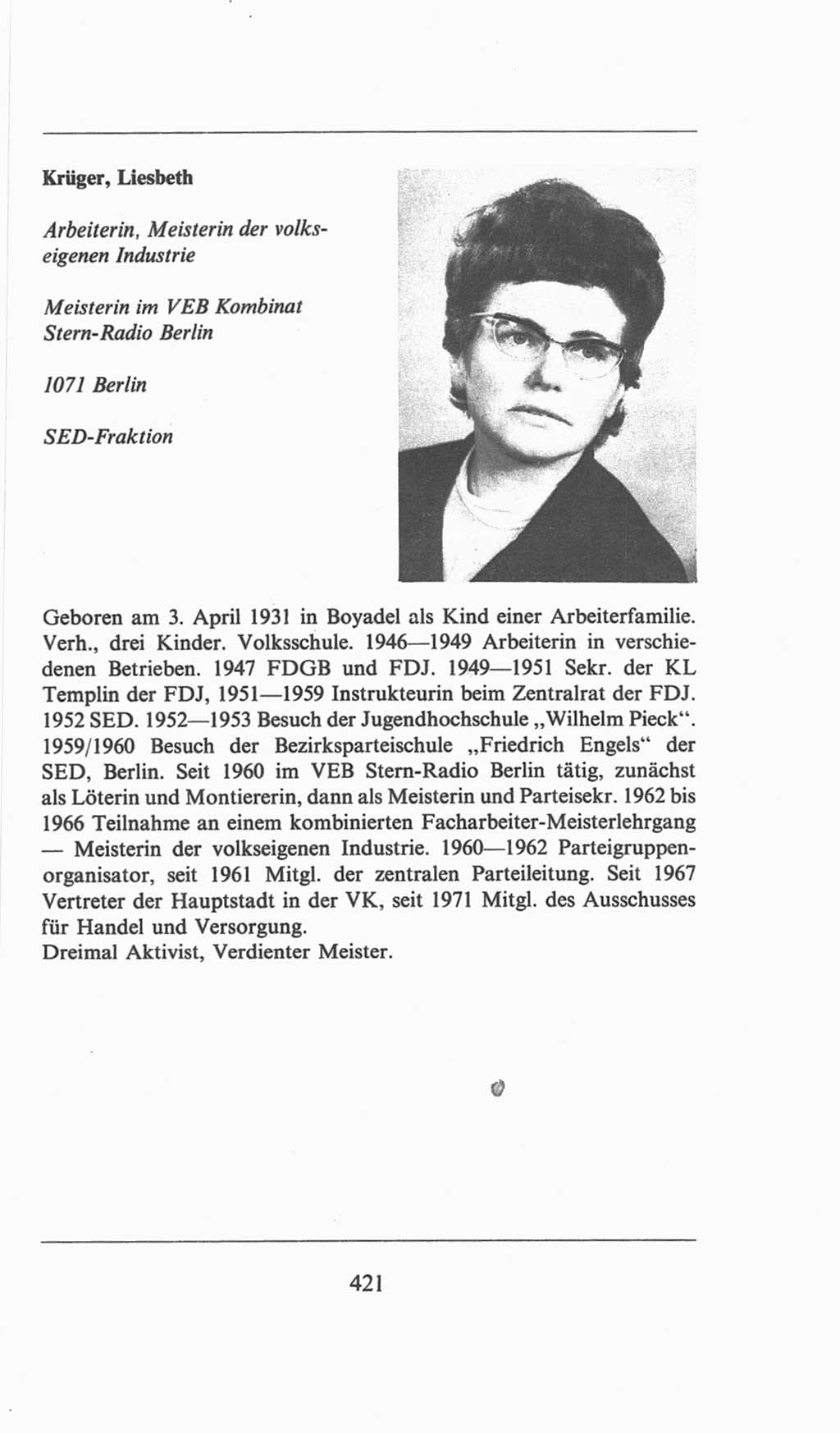 Volkskammer (VK) der Deutschen Demokratischen Republik (DDR), 6. Wahlperiode 1971-1976, Seite 421 (VK. DDR 6. WP. 1971-1976, S. 421)