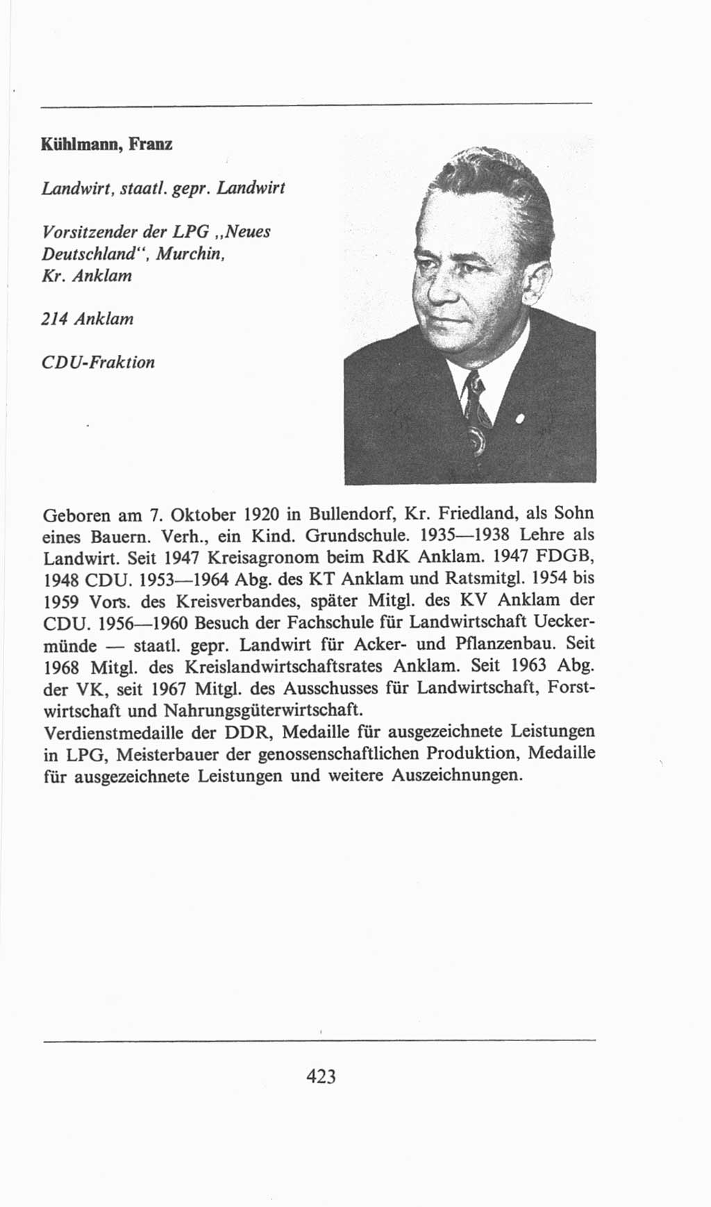 Volkskammer (VK) der Deutschen Demokratischen Republik (DDR), 6. Wahlperiode 1971-1976, Seite 423 (VK. DDR 6. WP. 1971-1976, S. 423)