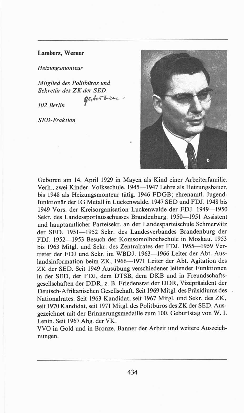 Volkskammer (VK) der Deutschen Demokratischen Republik (DDR), 6. Wahlperiode 1971-1976, Seite 434 (VK. DDR 6. WP. 1971-1976, S. 434)