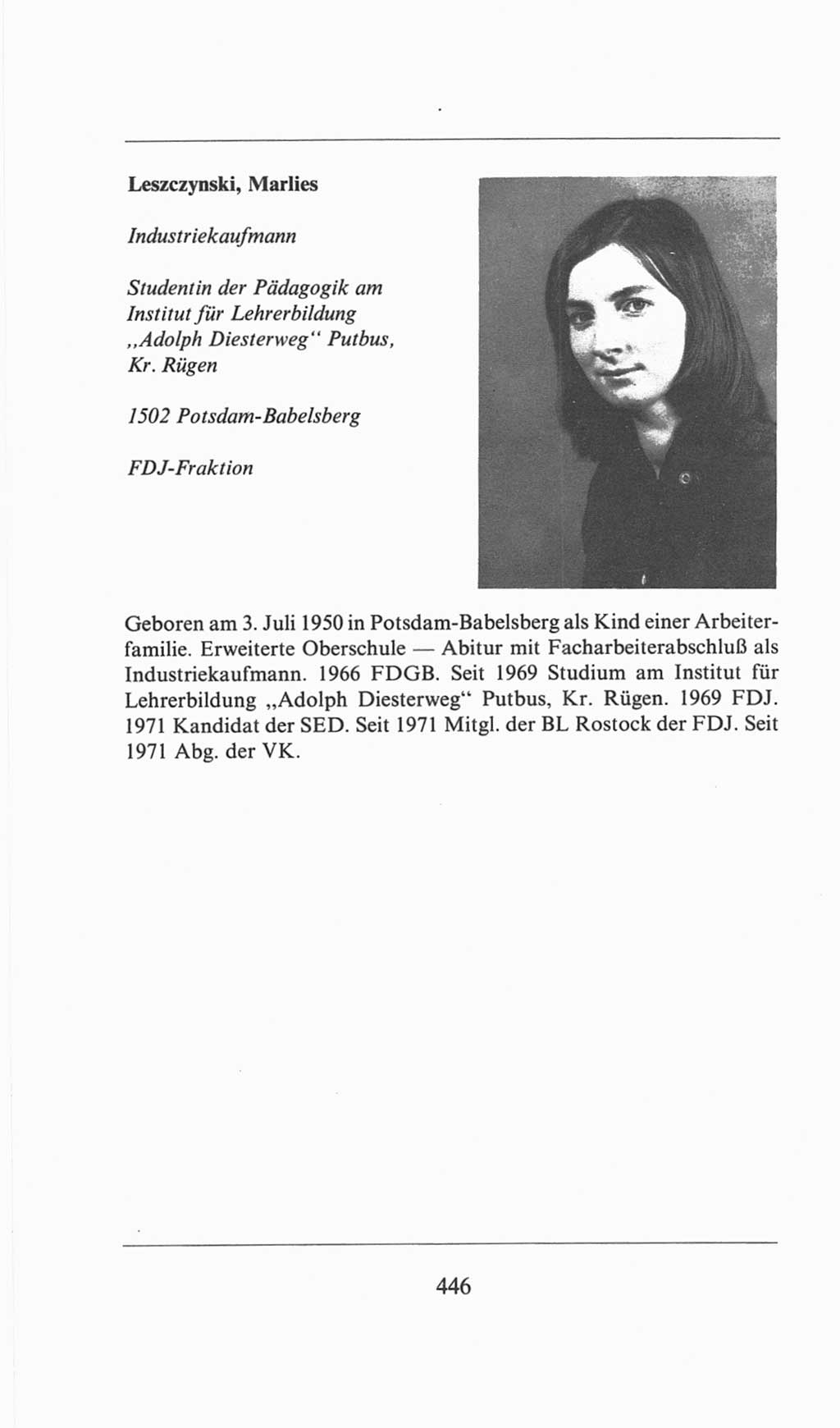 Volkskammer (VK) der Deutschen Demokratischen Republik (DDR), 6. Wahlperiode 1971-1976, Seite 446 (VK. DDR 6. WP. 1971-1976, S. 446)