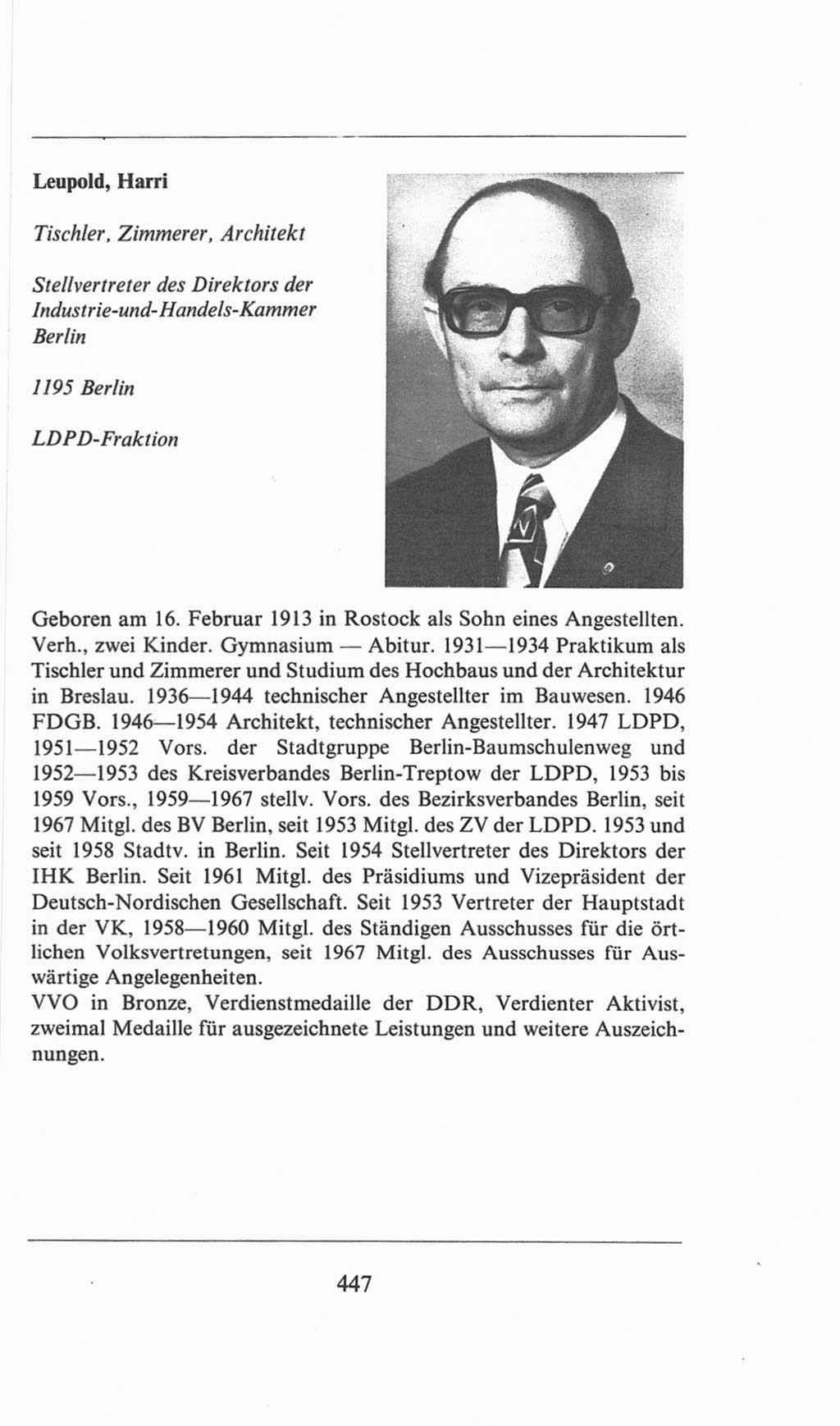 Volkskammer (VK) der Deutschen Demokratischen Republik (DDR), 6. Wahlperiode 1971-1976, Seite 447 (VK. DDR 6. WP. 1971-1976, S. 447)