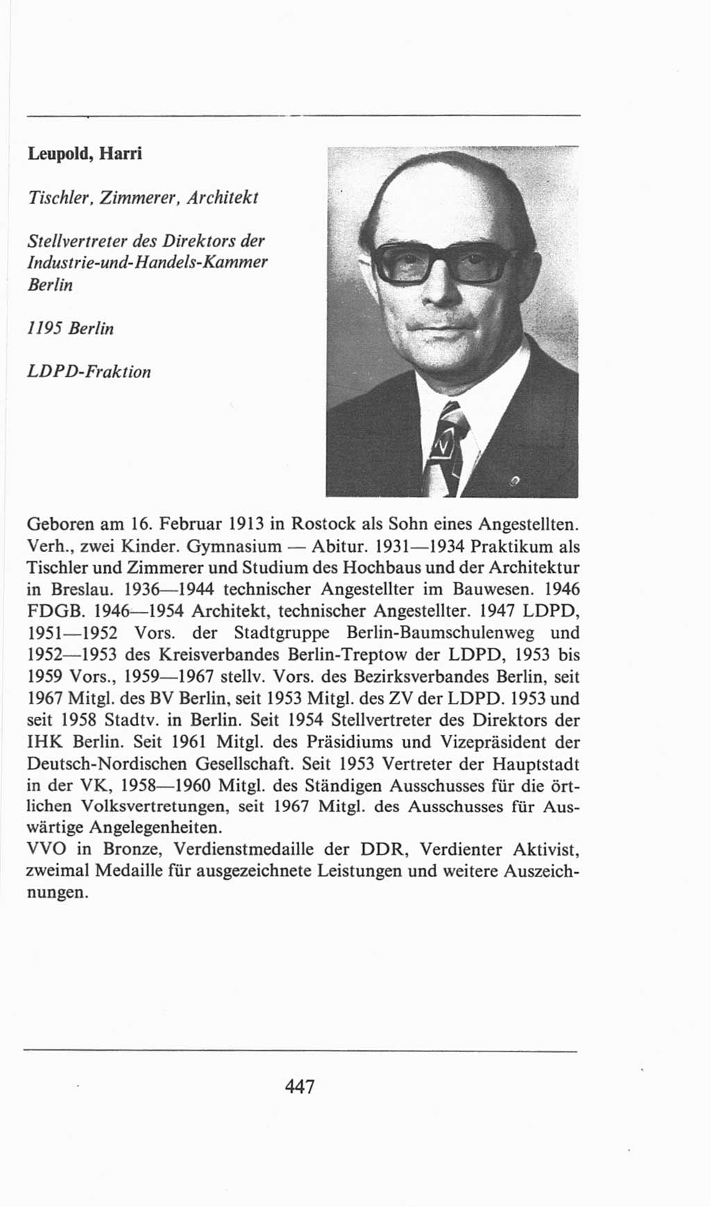Volkskammer (VK) der Deutschen Demokratischen Republik (DDR), 6. Wahlperiode 1971-1976, Seite 447 (VK. DDR 6. WP. 1971-1976, S. 447)