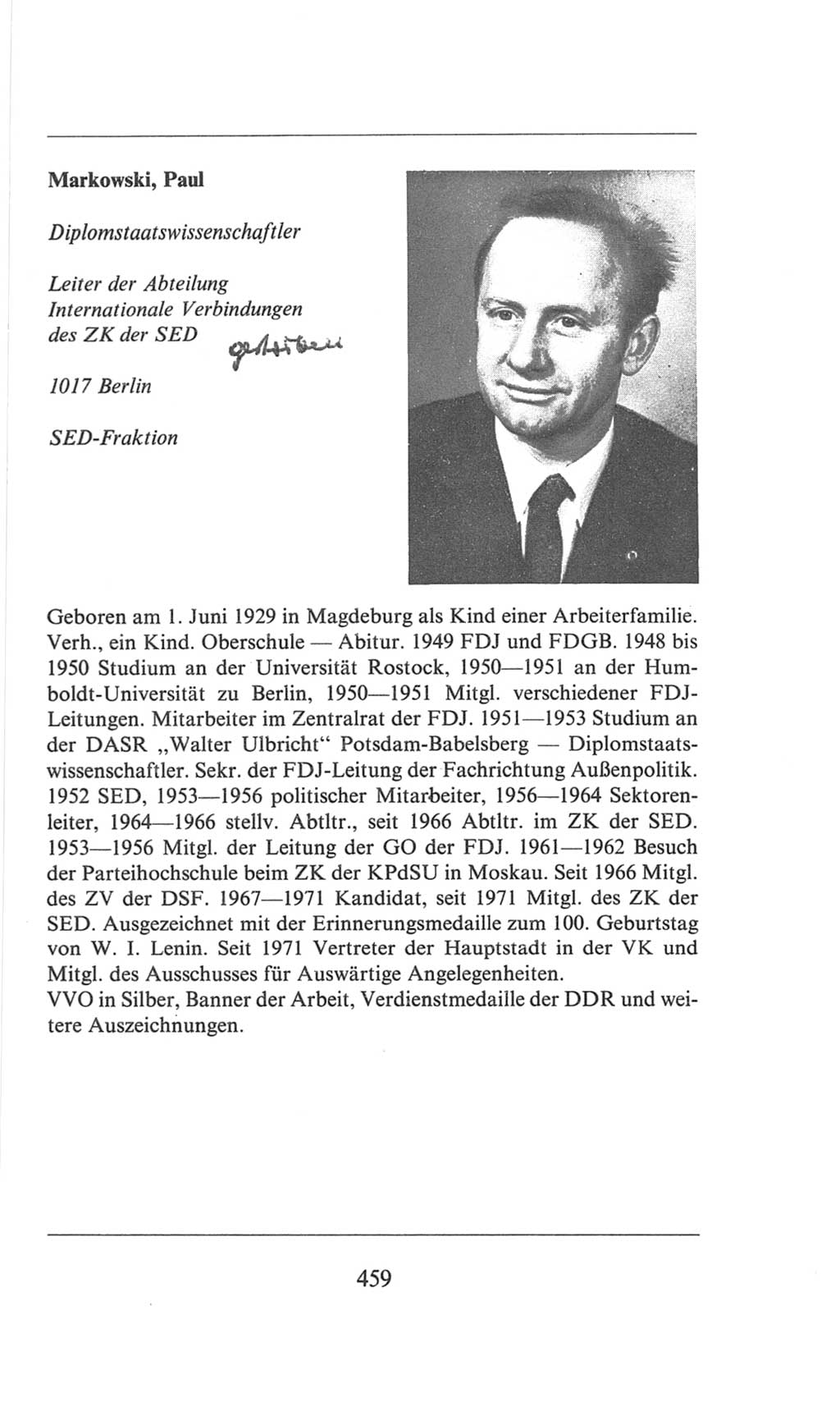 Volkskammer (VK) der Deutschen Demokratischen Republik (DDR), 6. Wahlperiode 1971-1976, Seite 459 (VK. DDR 6. WP. 1971-1976, S. 459)