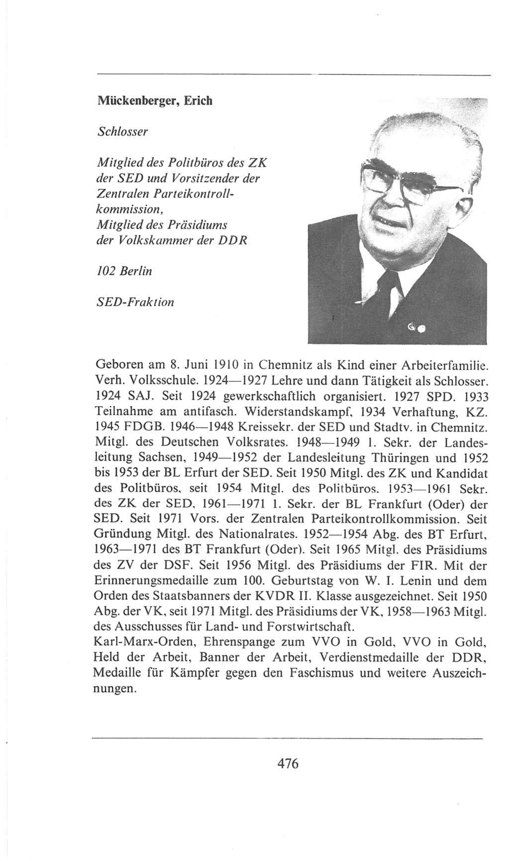 Volkskammer (VK) der Deutschen Demokratischen Republik (DDR), 6. Wahlperiode 1971-1976, Seite 476 (VK. DDR 6. WP. 1971-1976, S. 476)