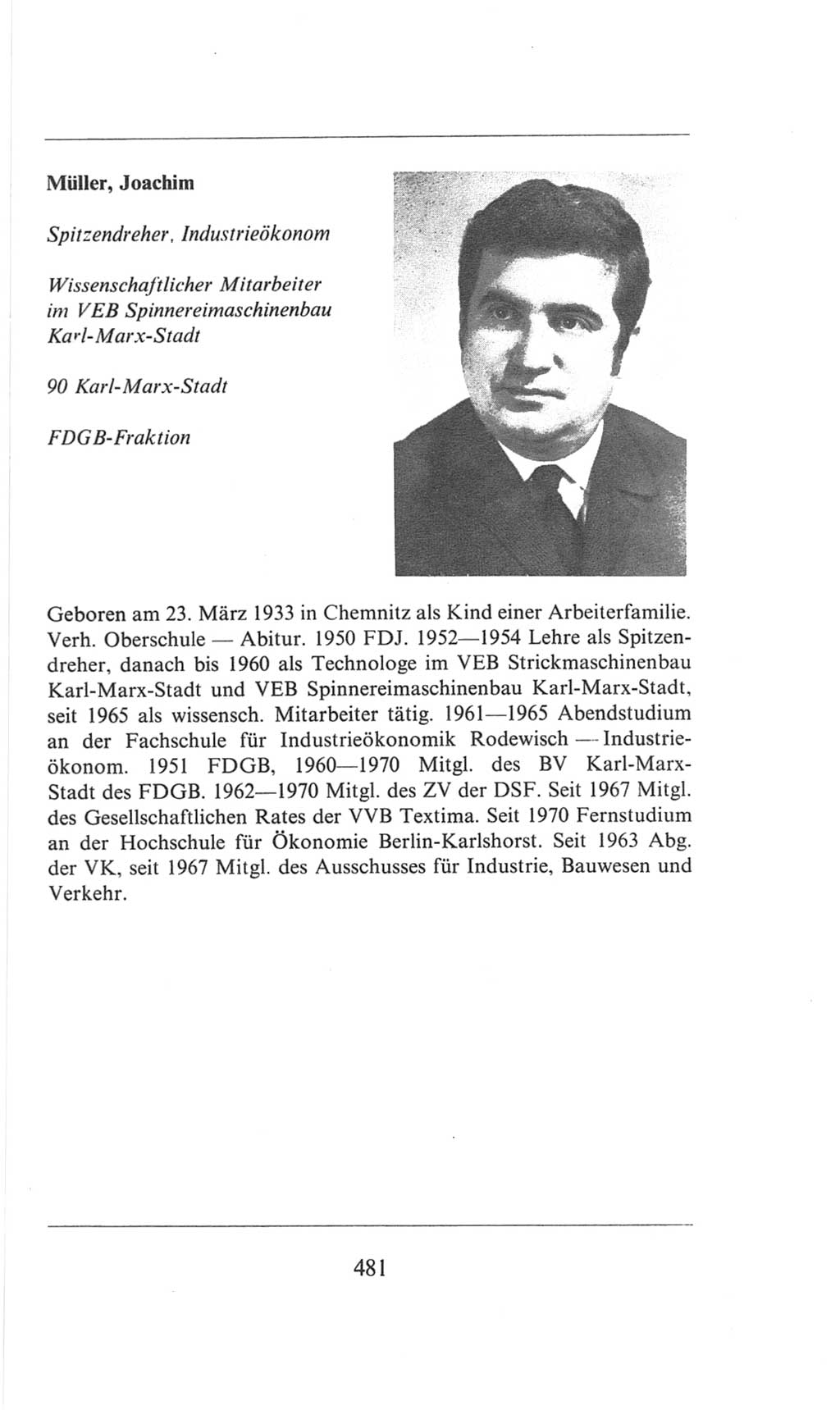 Volkskammer (VK) der Deutschen Demokratischen Republik (DDR), 6. Wahlperiode 1971-1976, Seite 481 (VK. DDR 6. WP. 1971-1976, S. 481)