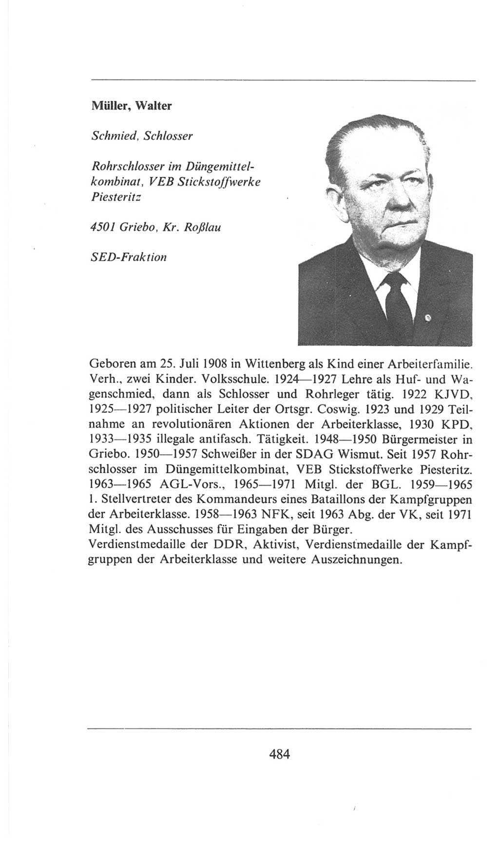 Volkskammer (VK) der Deutschen Demokratischen Republik (DDR), 6. Wahlperiode 1971-1976, Seite 484 (VK. DDR 6. WP. 1971-1976, S. 484)