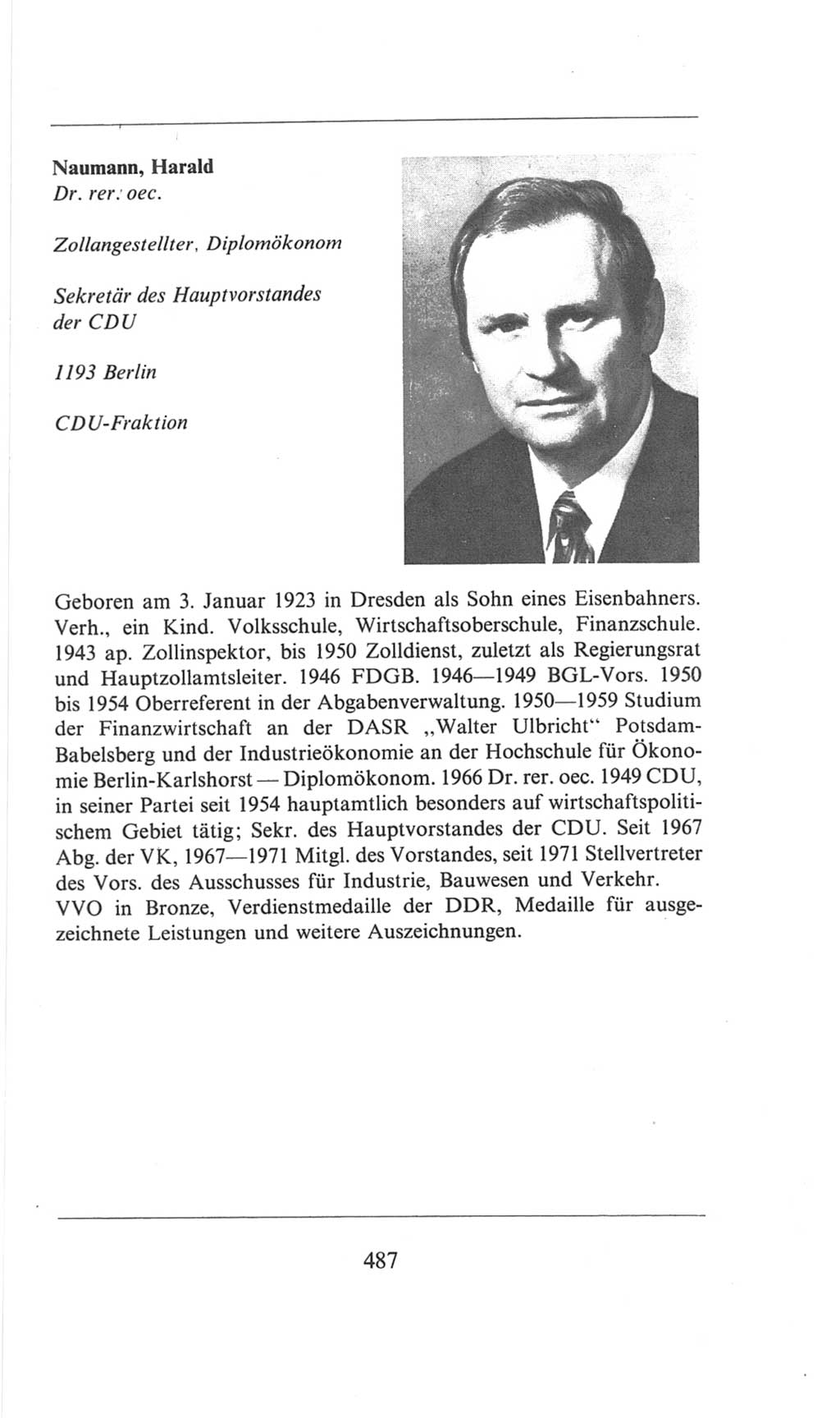 Volkskammer (VK) der Deutschen Demokratischen Republik (DDR), 6. Wahlperiode 1971-1976, Seite 487 (VK. DDR 6. WP. 1971-1976, S. 487)