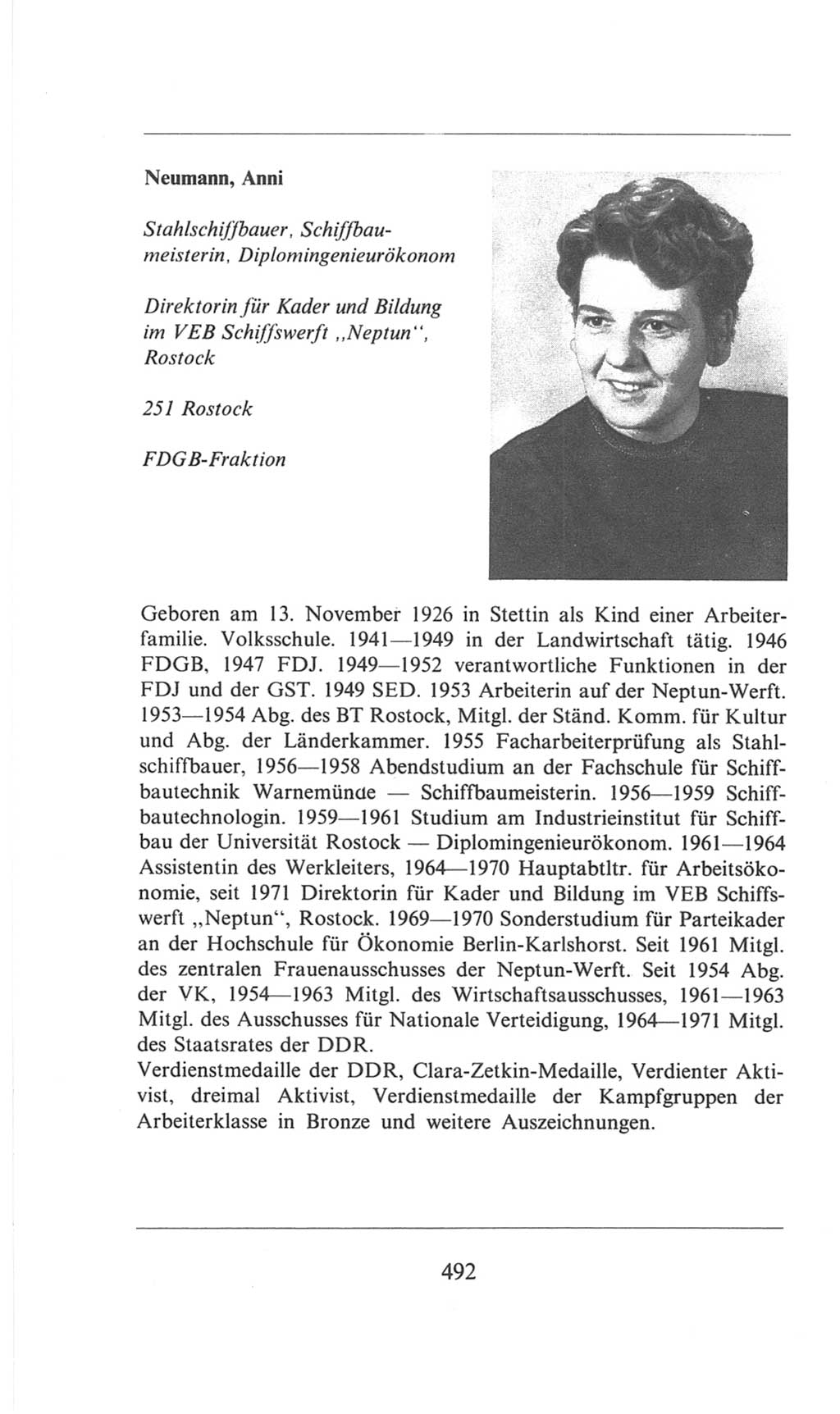 Volkskammer (VK) der Deutschen Demokratischen Republik (DDR), 6. Wahlperiode 1971-1976, Seite 492 (VK. DDR 6. WP. 1971-1976, S. 492)