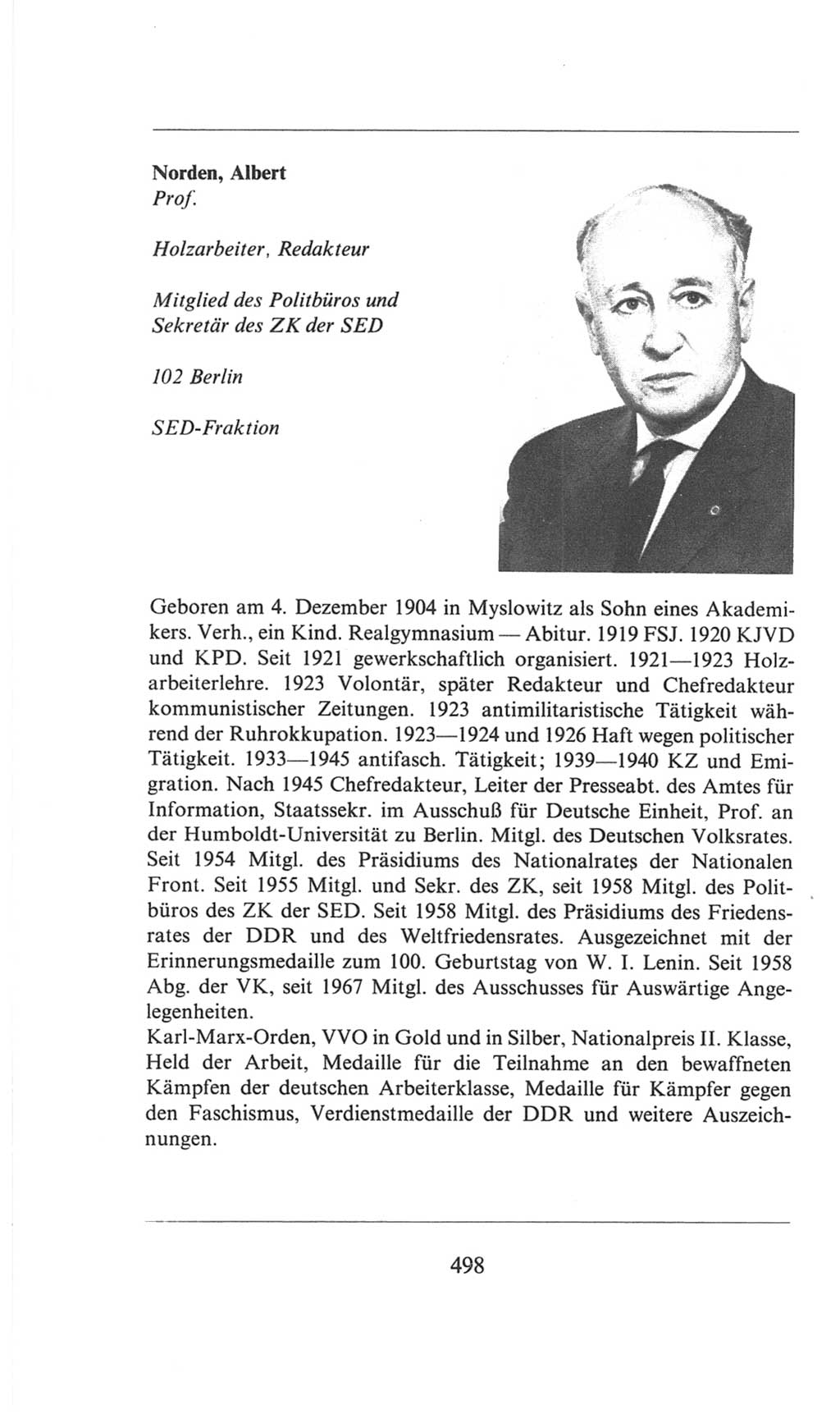 Volkskammer (VK) der Deutschen Demokratischen Republik (DDR), 6. Wahlperiode 1971-1976, Seite 498 (VK. DDR 6. WP. 1971-1976, S. 498)