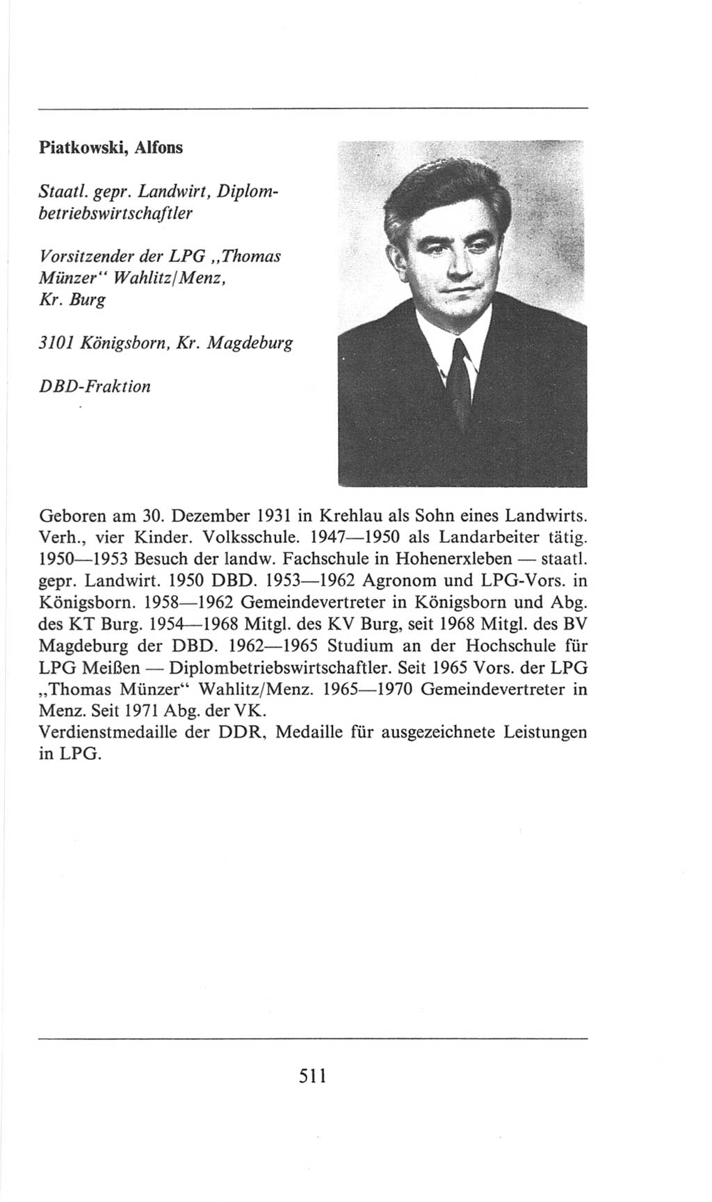 Volkskammer (VK) der Deutschen Demokratischen Republik (DDR), 6. Wahlperiode 1971-1976, Seite 511 (VK. DDR 6. WP. 1971-1976, S. 511)