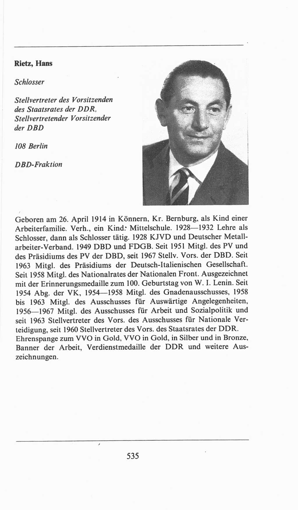 Volkskammer (VK) der Deutschen Demokratischen Republik (DDR), 6. Wahlperiode 1971-1976, Seite 535 (VK. DDR 6. WP. 1971-1976, S. 535)