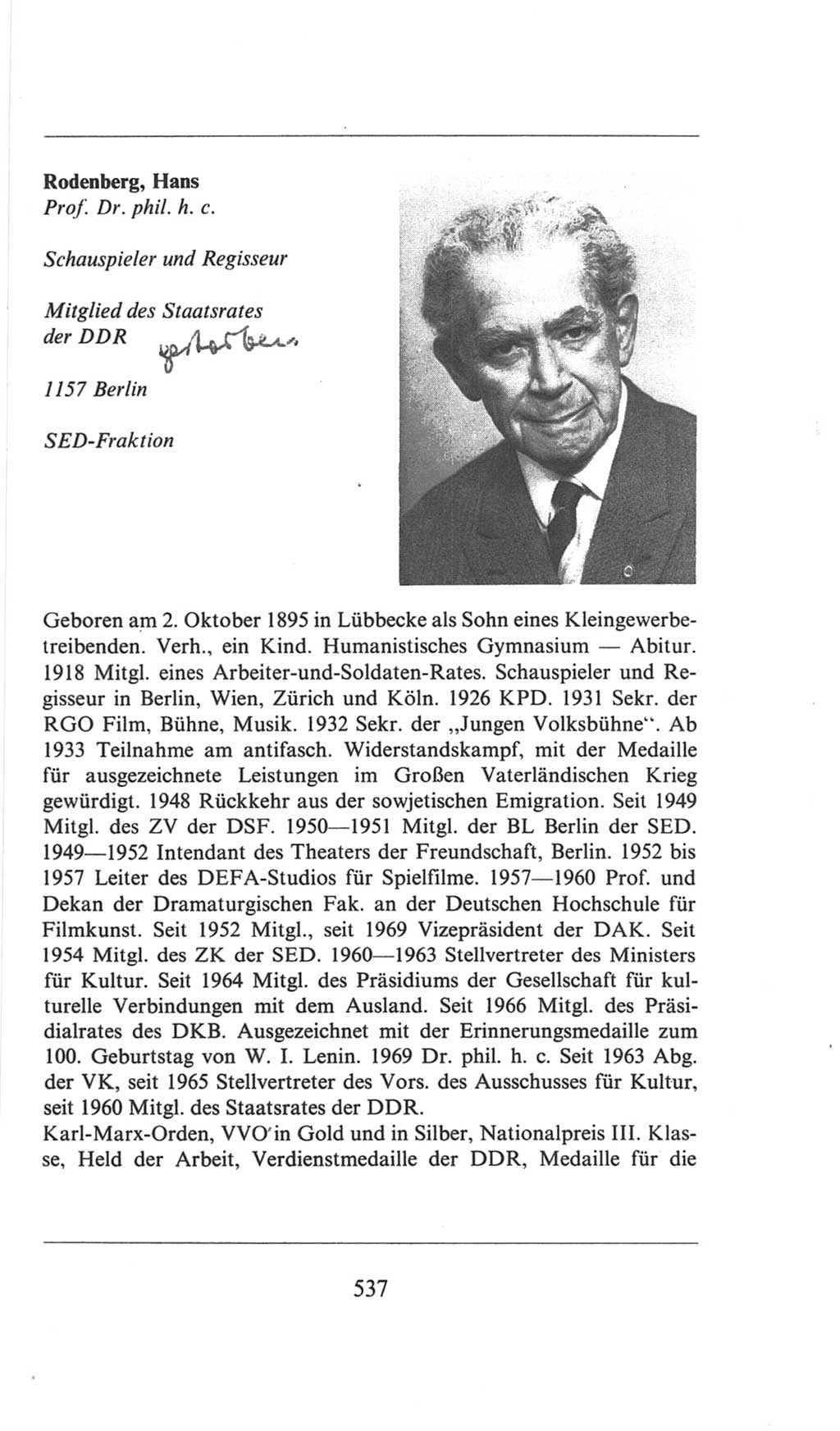 Volkskammer (VK) der Deutschen Demokratischen Republik (DDR), 6. Wahlperiode 1971-1976, Seite 537 (VK. DDR 6. WP. 1971-1976, S. 537)