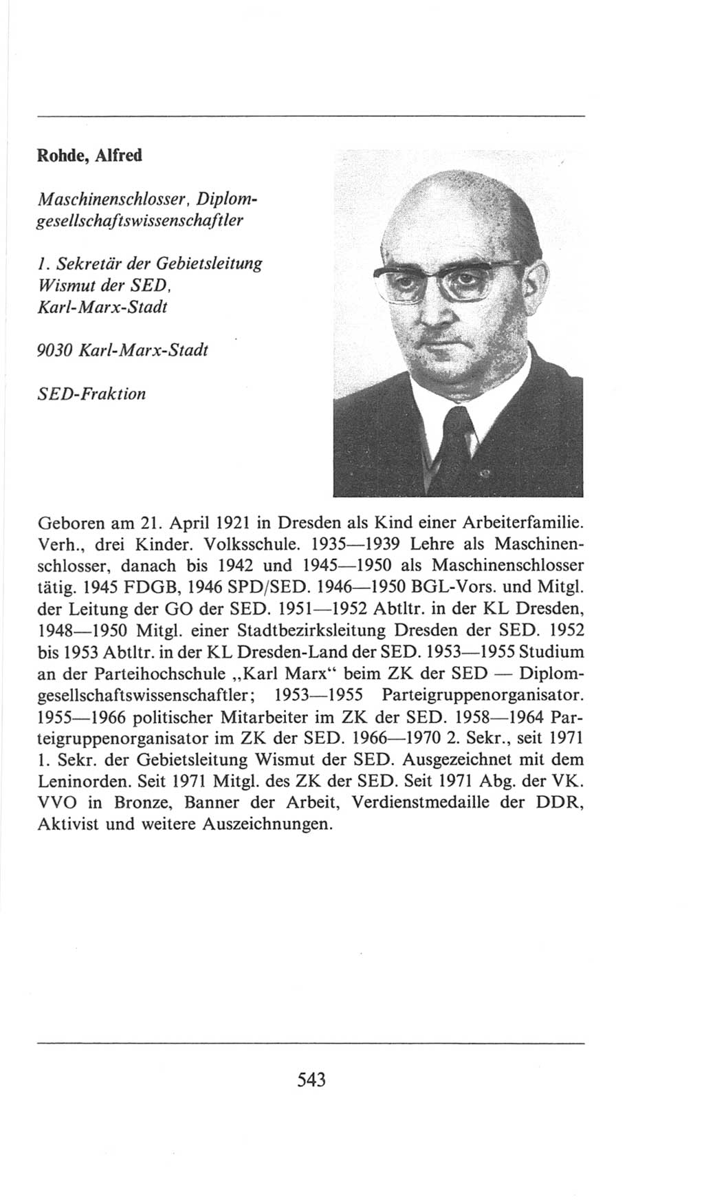 Volkskammer (VK) der Deutschen Demokratischen Republik (DDR), 6. Wahlperiode 1971-1976, Seite 543 (VK. DDR 6. WP. 1971-1976, S. 543)