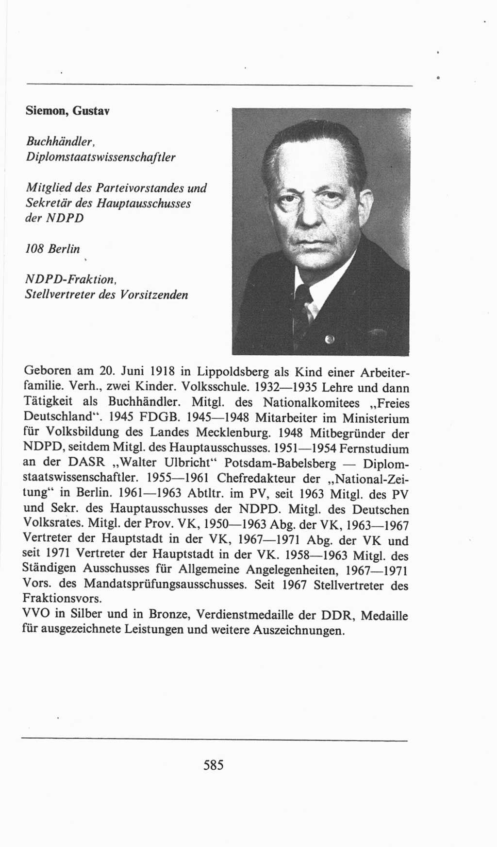 Volkskammer (VK) der Deutschen Demokratischen Republik (DDR), 6. Wahlperiode 1971-1976, Seite 585 (VK. DDR 6. WP. 1971-1976, S. 585)