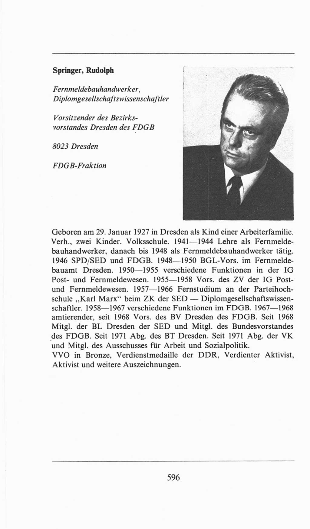 Volkskammer (VK) der Deutschen Demokratischen Republik (DDR), 6. Wahlperiode 1971-1976, Seite 596 (VK. DDR 6. WP. 1971-1976, S. 596)