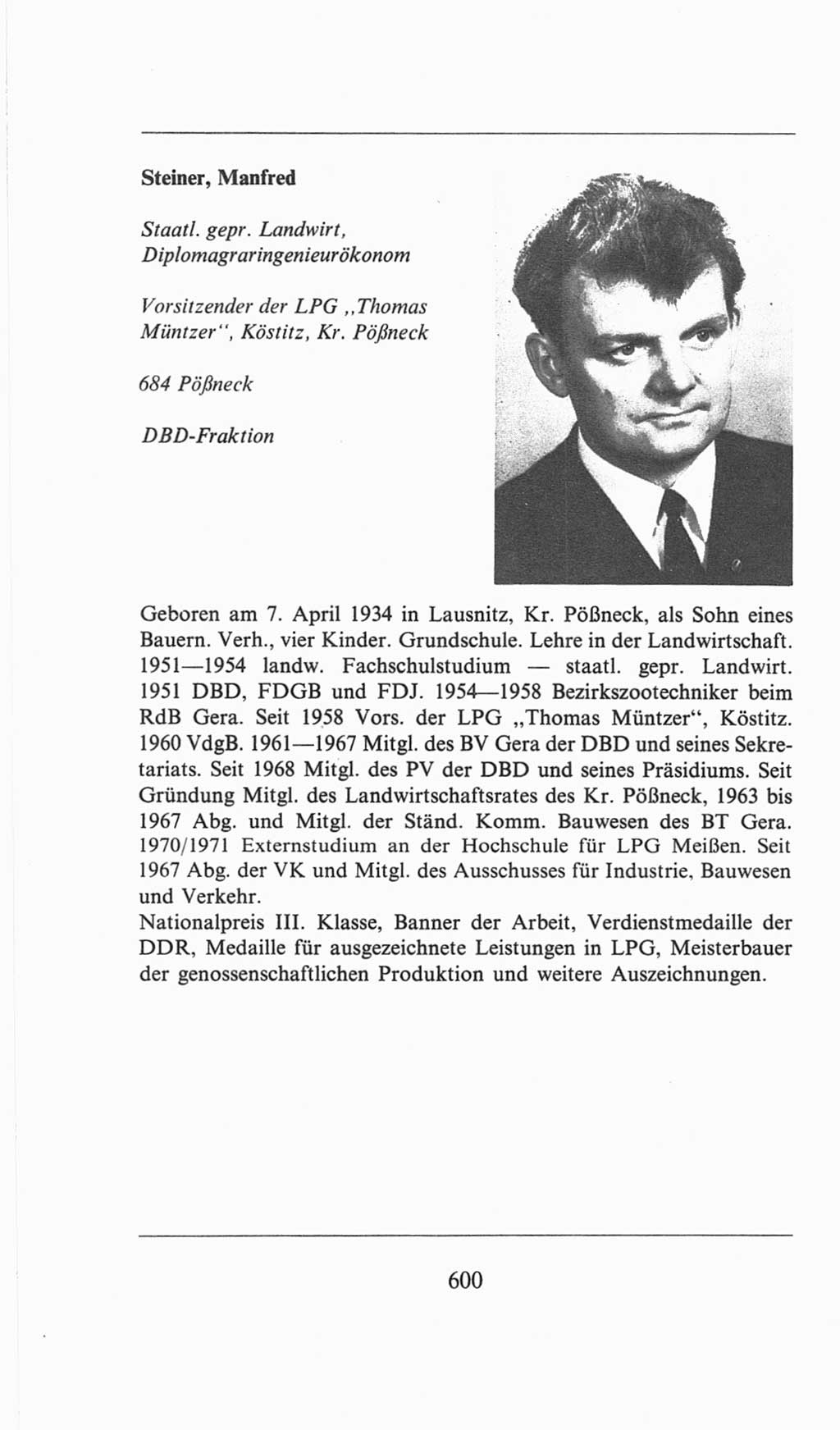 Volkskammer (VK) der Deutschen Demokratischen Republik (DDR), 6. Wahlperiode 1971-1976, Seite 600 (VK. DDR 6. WP. 1971-1976, S. 600)