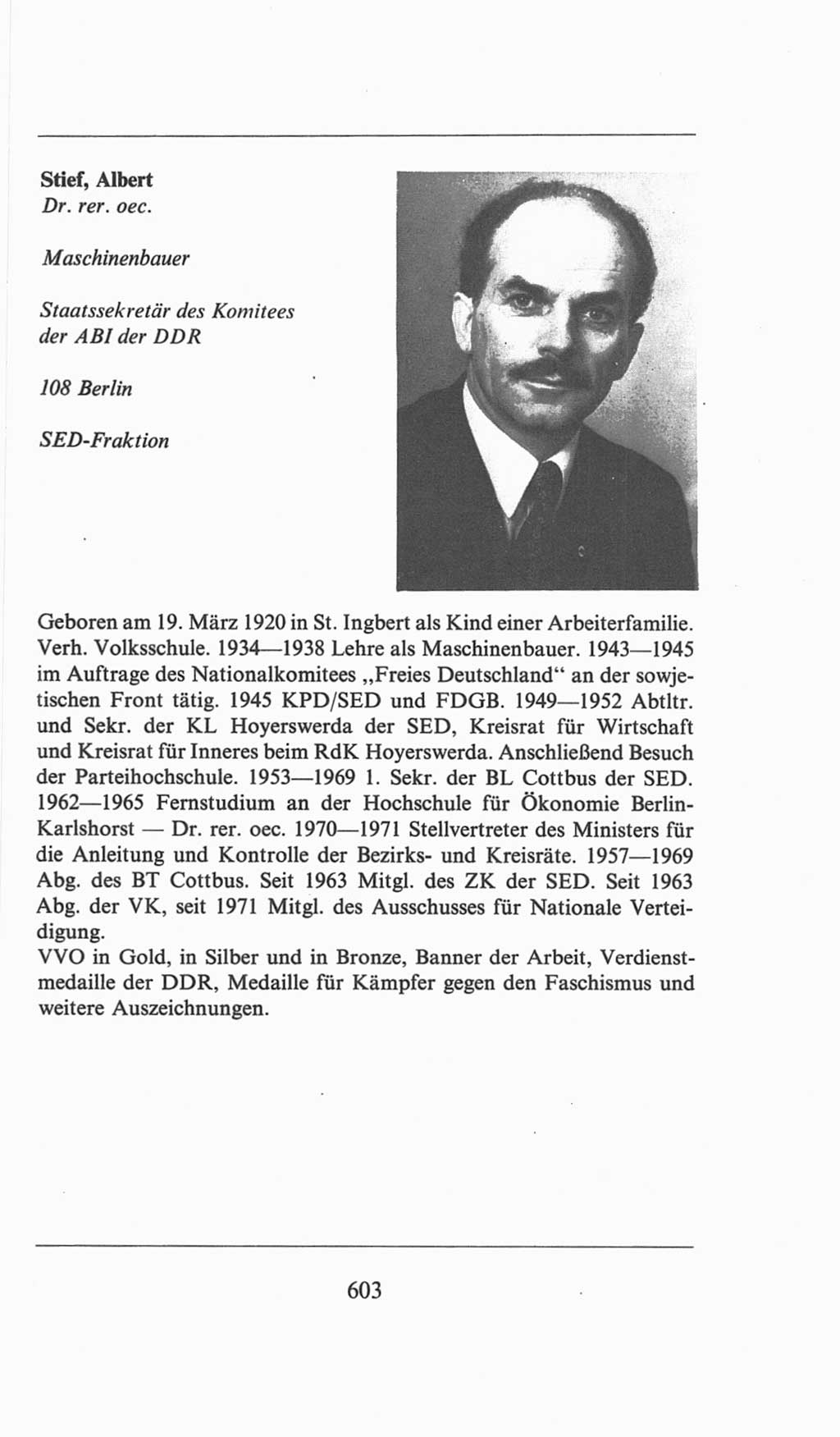 Volkskammer (VK) der Deutschen Demokratischen Republik (DDR), 6. Wahlperiode 1971-1976, Seite 603 (VK. DDR 6. WP. 1971-1976, S. 603)