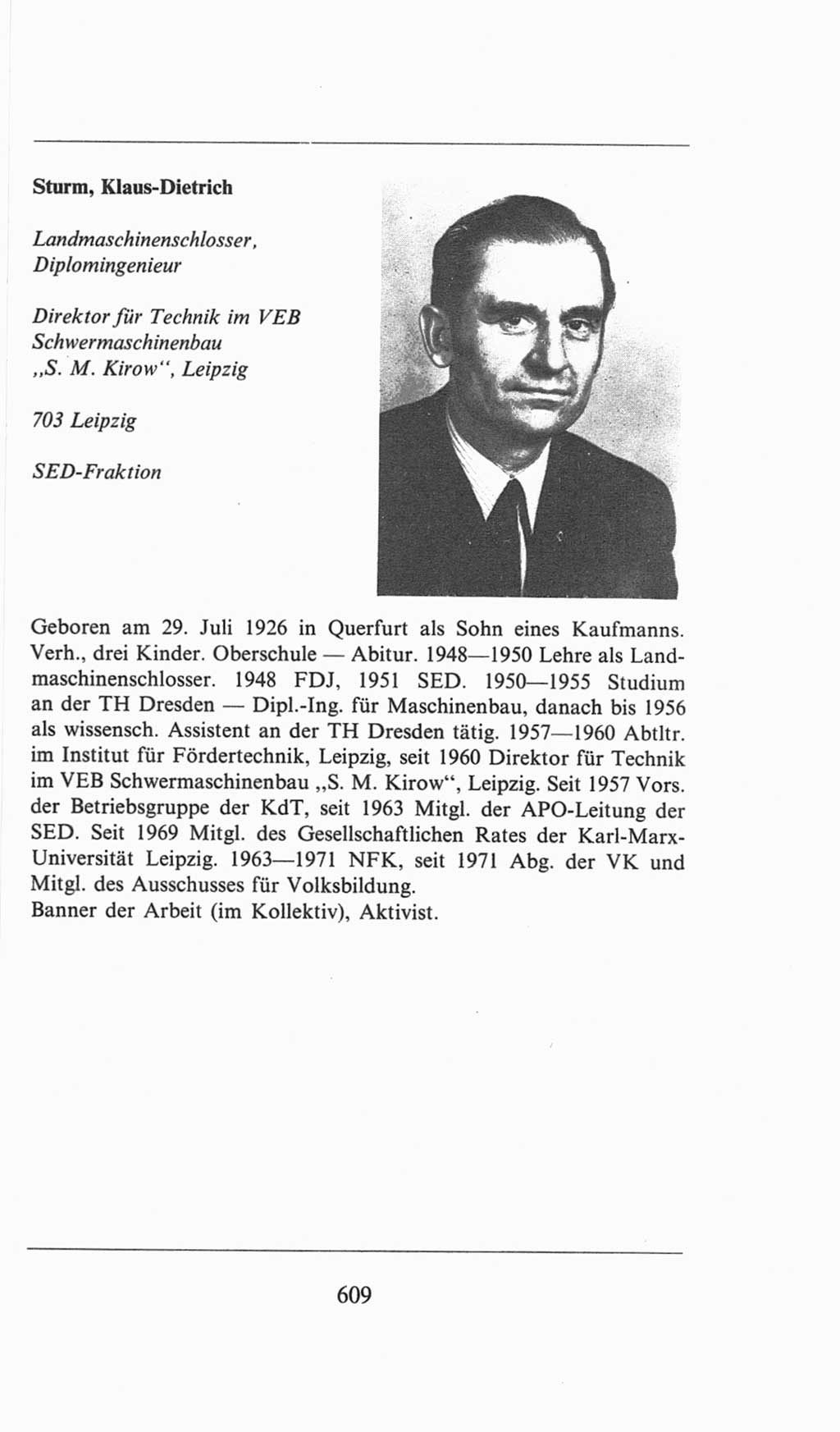 Volkskammer (VK) der Deutschen Demokratischen Republik (DDR), 6. Wahlperiode 1971-1976, Seite 609 (VK. DDR 6. WP. 1971-1976, S. 609)