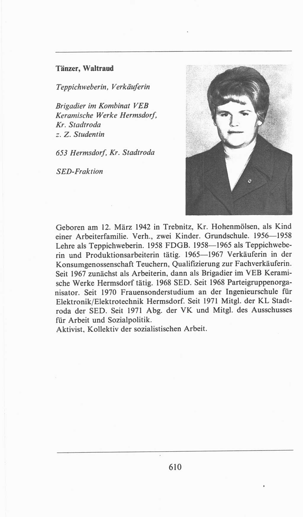 Volkskammer (VK) der Deutschen Demokratischen Republik (DDR), 6. Wahlperiode 1971-1976, Seite 610 (VK. DDR 6. WP. 1971-1976, S. 610)