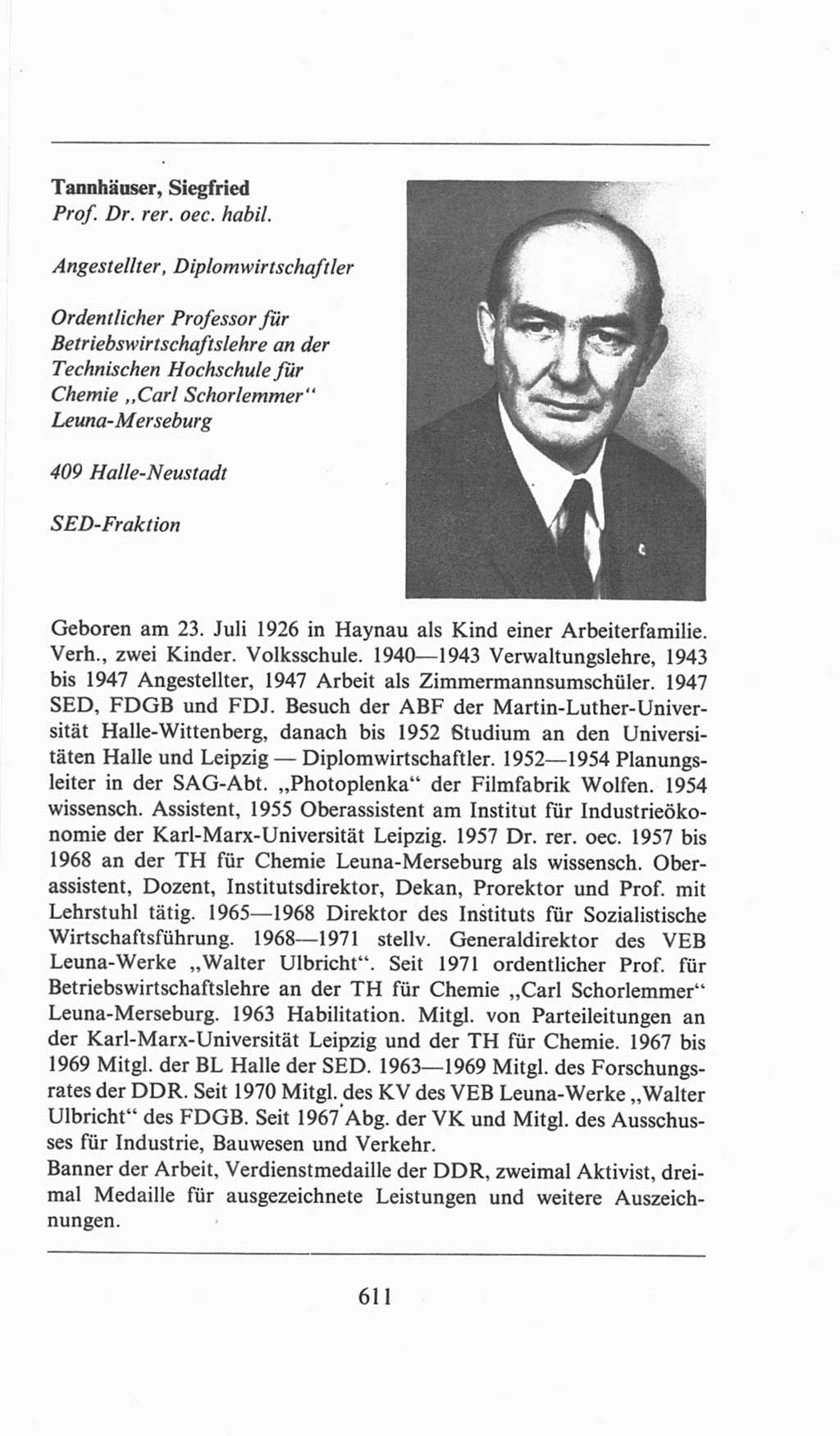 Volkskammer (VK) der Deutschen Demokratischen Republik (DDR), 6. Wahlperiode 1971-1976, Seite 611 (VK. DDR 6. WP. 1971-1976, S. 611)