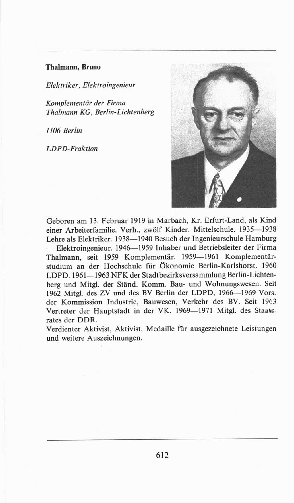 Volkskammer (VK) der Deutschen Demokratischen Republik (DDR), 6. Wahlperiode 1971-1976, Seite 612 (VK. DDR 6. WP. 1971-1976, S. 612)
