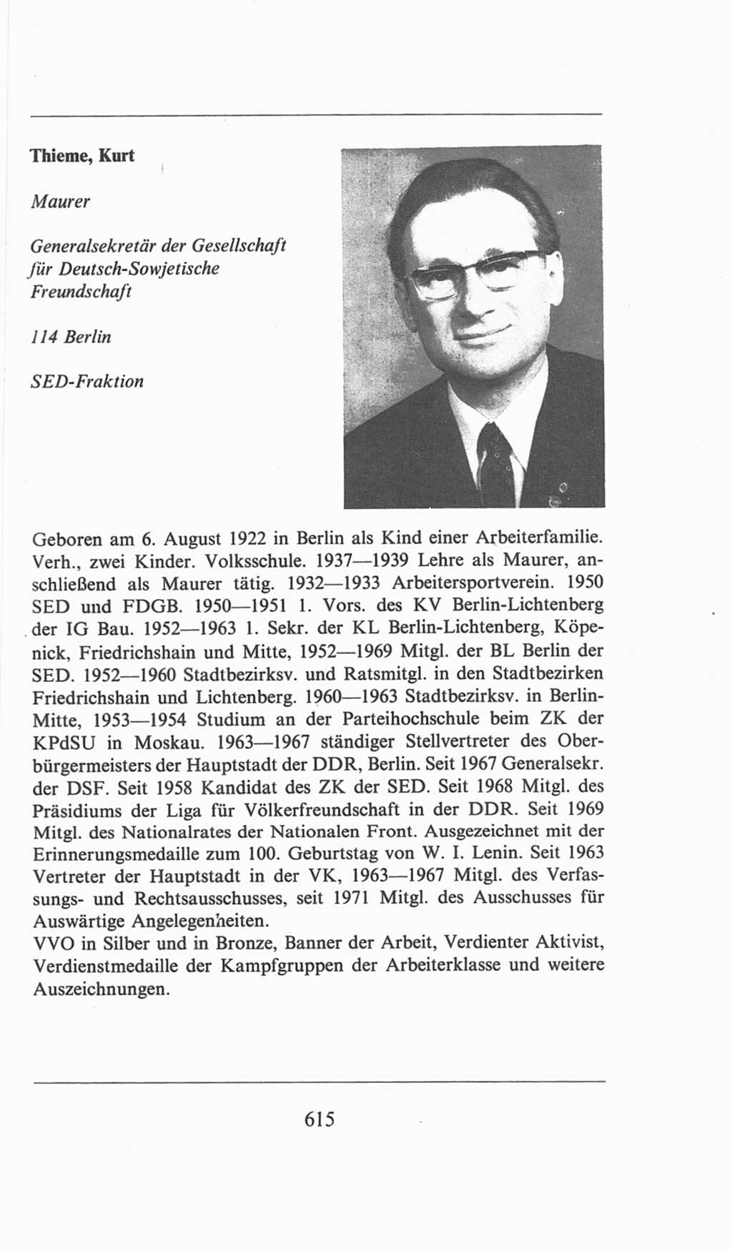 Volkskammer (VK) der Deutschen Demokratischen Republik (DDR), 6. Wahlperiode 1971-1976, Seite 615 (VK. DDR 6. WP. 1971-1976, S. 615)