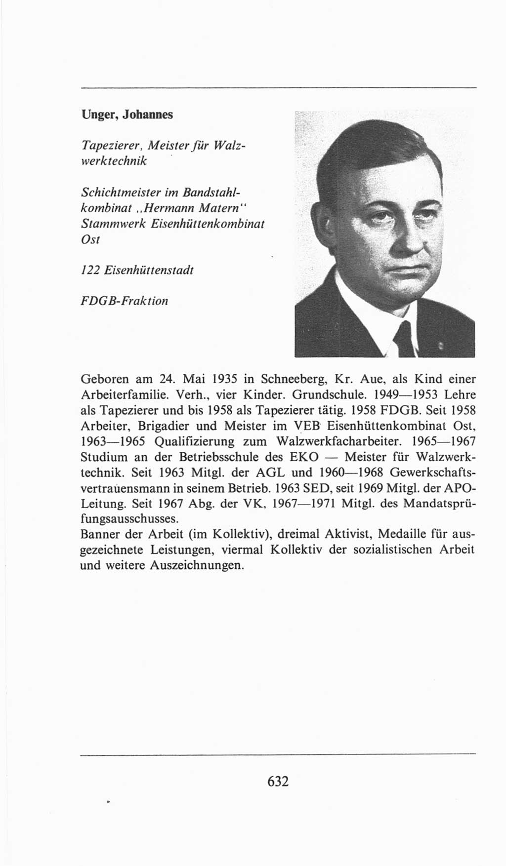 Volkskammer (VK) der Deutschen Demokratischen Republik (DDR), 6. Wahlperiode 1971-1976, Seite 632 (VK. DDR 6. WP. 1971-1976, S. 632)