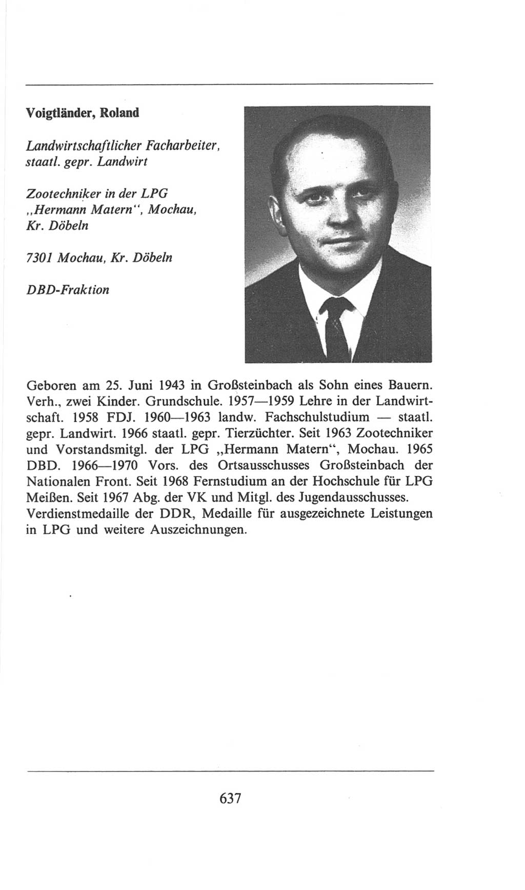 Volkskammer (VK) der Deutschen Demokratischen Republik (DDR), 6. Wahlperiode 1971-1976, Seite 637 (VK. DDR 6. WP. 1971-1976, S. 637)