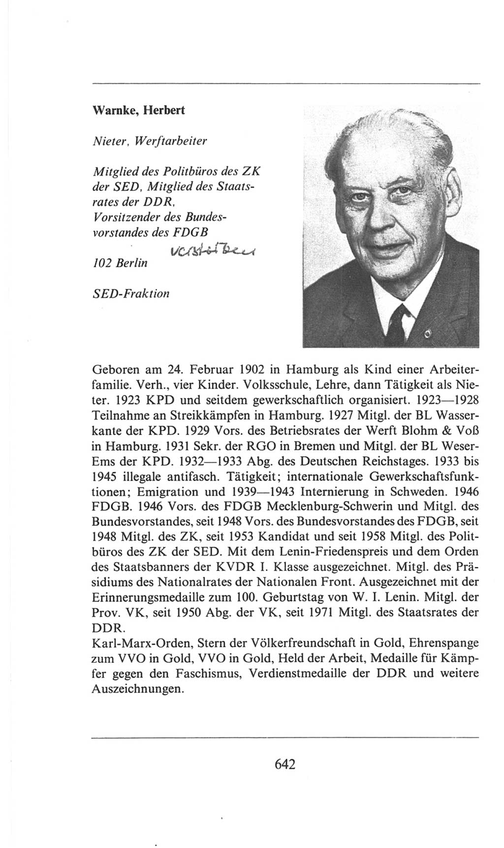 Volkskammer (VK) der Deutschen Demokratischen Republik (DDR), 6. Wahlperiode 1971-1976, Seite 642 (VK. DDR 6. WP. 1971-1976, S. 642)