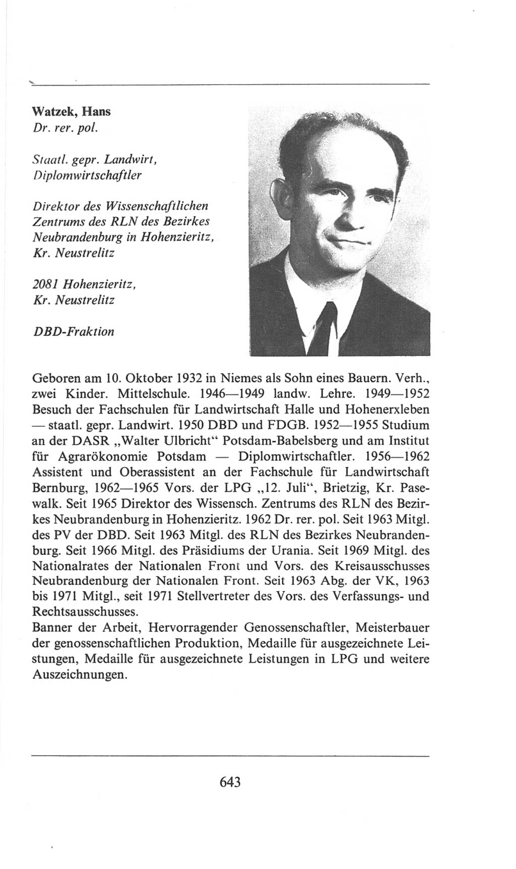 Volkskammer (VK) der Deutschen Demokratischen Republik (DDR), 6. Wahlperiode 1971-1976, Seite 643 (VK. DDR 6. WP. 1971-1976, S. 643)