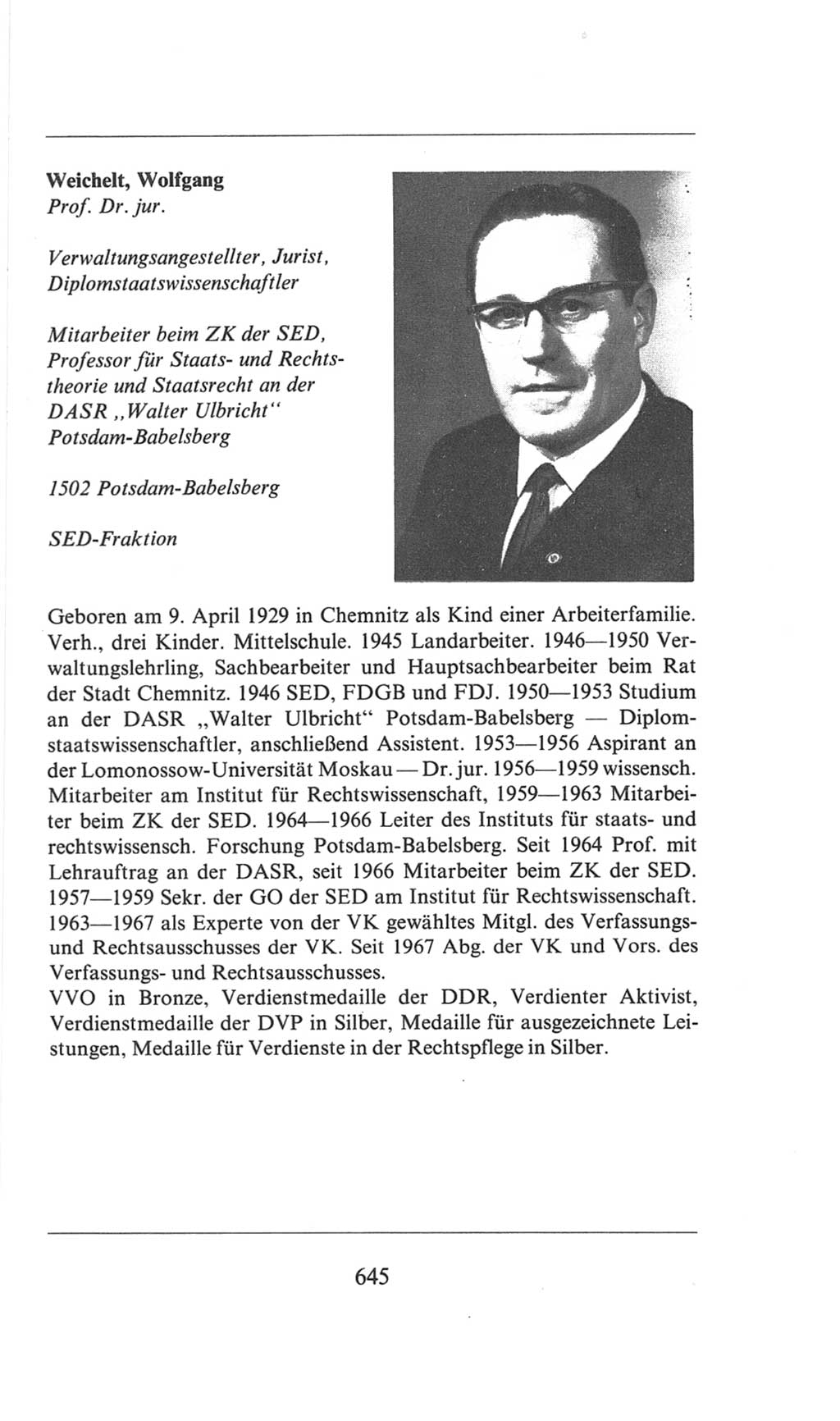 Volkskammer (VK) der Deutschen Demokratischen Republik (DDR), 6. Wahlperiode 1971-1976, Seite 645 (VK. DDR 6. WP. 1971-1976, S. 645)