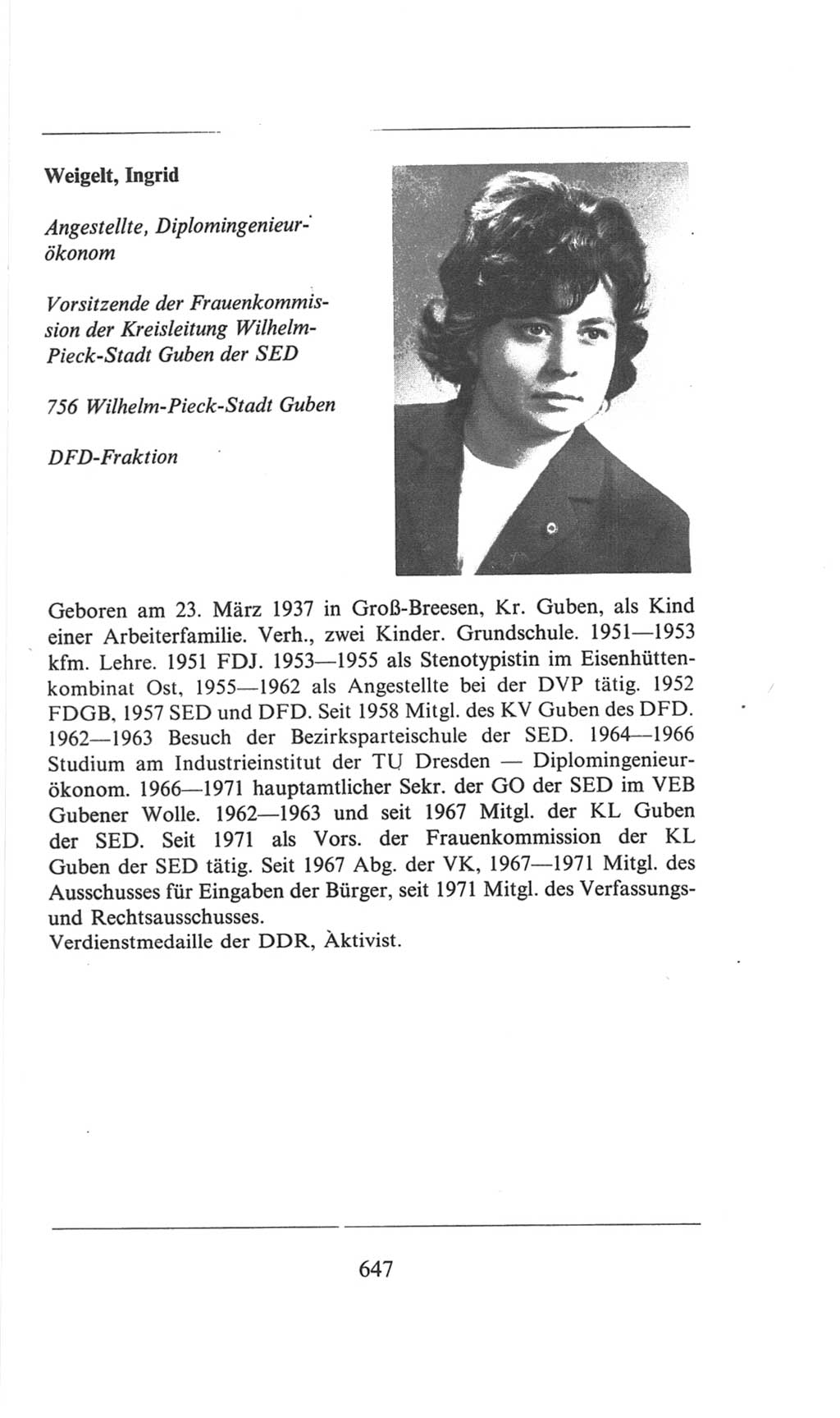 Volkskammer (VK) der Deutschen Demokratischen Republik (DDR), 6. Wahlperiode 1971-1976, Seite 647 (VK. DDR 6. WP. 1971-1976, S. 647)